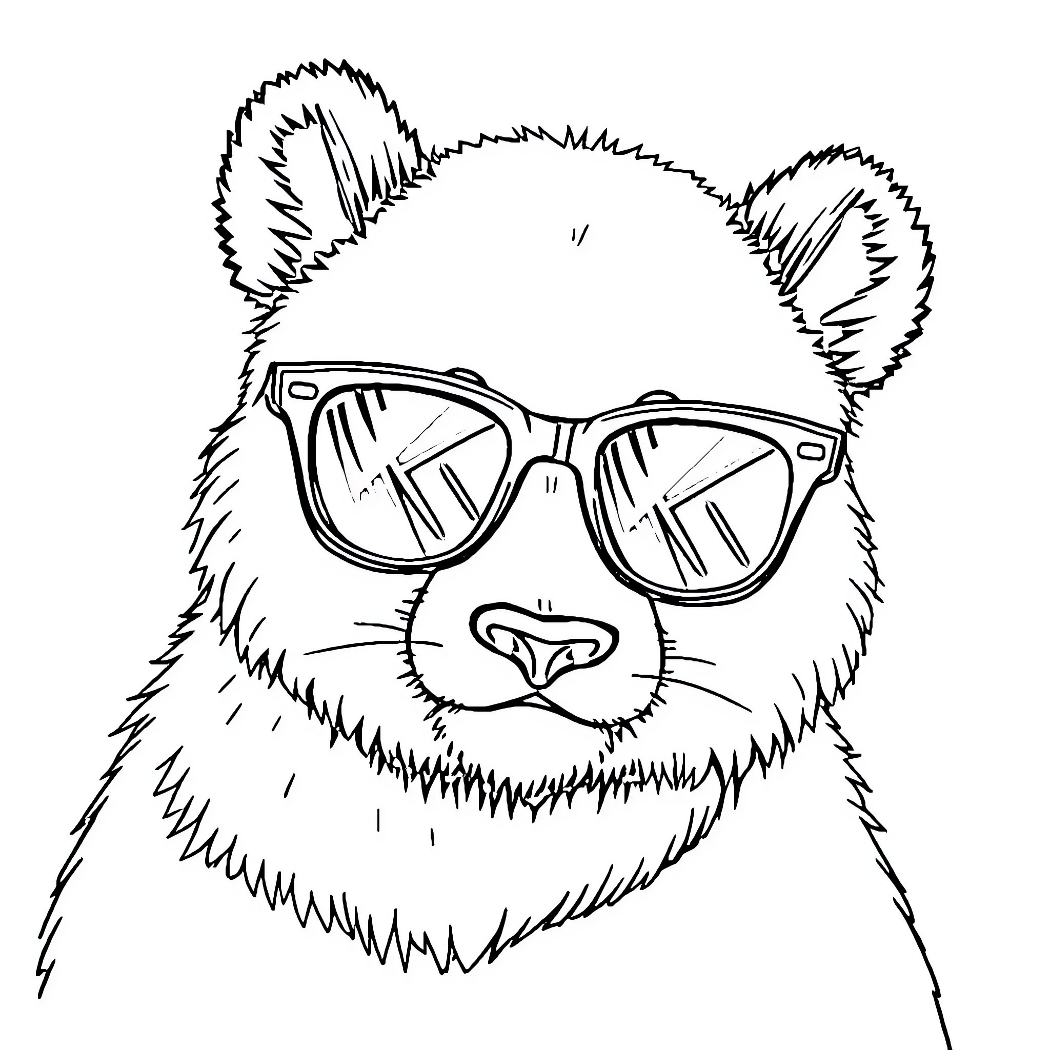 Panda with Stylish Glasses Coloring Page (free black-and-white line drawing printable PDF for all, from beginners to advanced learners, including children, teens, adults, and seniors)