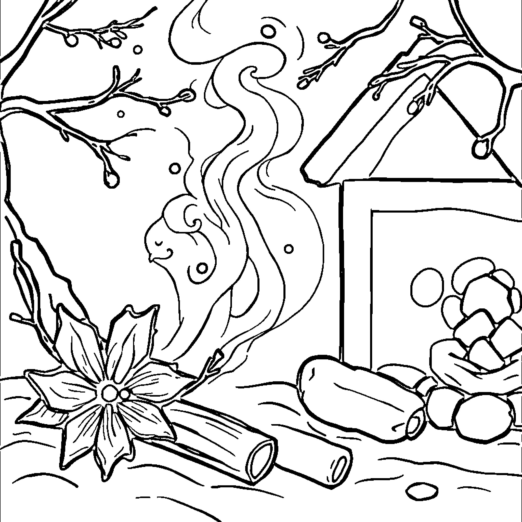 Cinnamon-infused Aroma in a Serene Botanical Wonderland Coloring Page (free black-and-white line drawing printable PDF for all, from beginners to advanced learners, including children, teens, adults, and seniors)