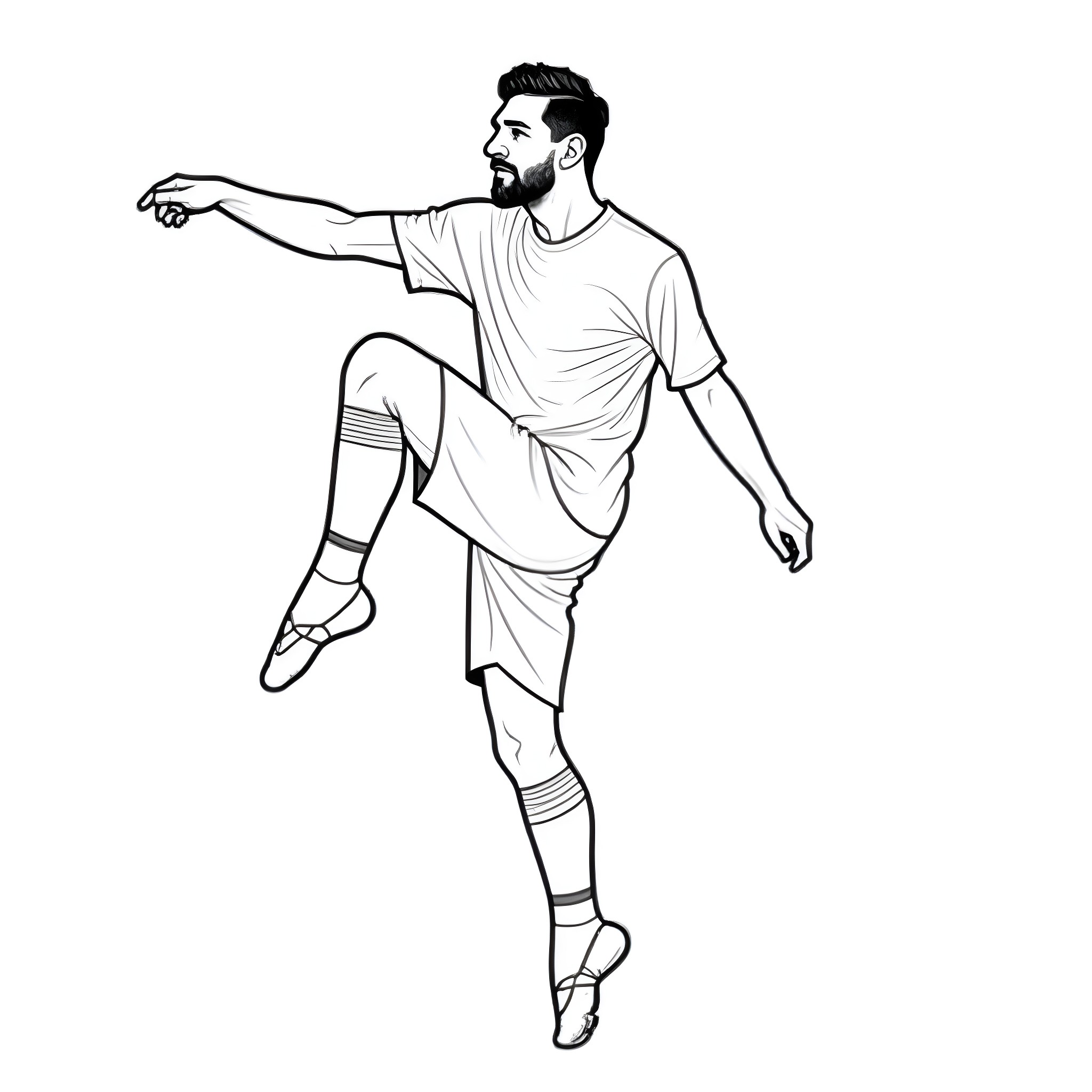 Lionel Messi performing a soccer skill Coloring Page (free black-and-white line drawing printable PDF for all, from beginners to advanced learners, including children, teens, adults, and seniors)