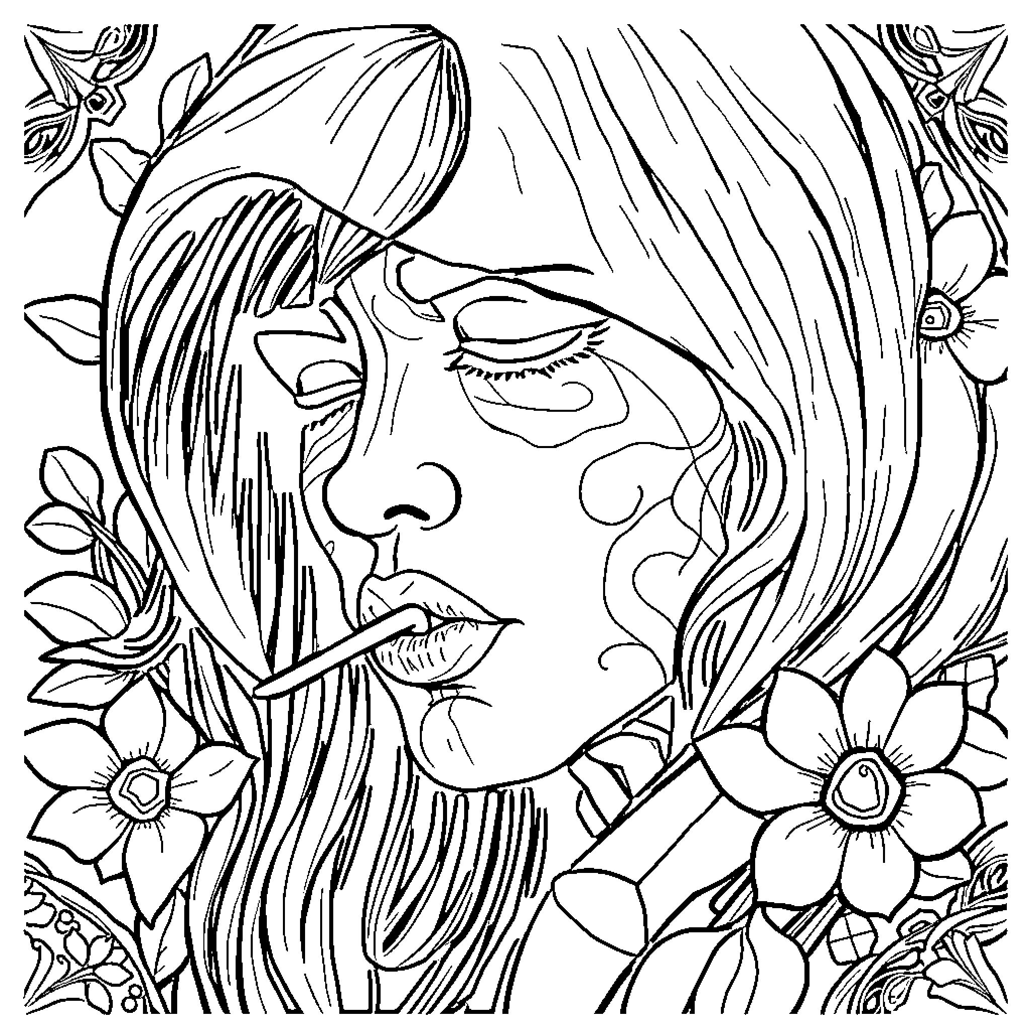 Breathing Floral Tranquility Coloring Page (free black-and-white line drawing printable PDF for all, from beginners to advanced learners, including children, teens, adults, and seniors)