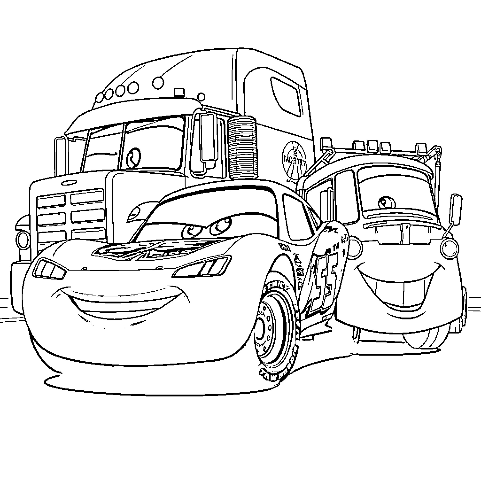Cars performing fun maneuvers together Coloring Page (free black-and-white line drawing printable PDF for all, from beginners to advanced learners, including children, teens, adults, and seniors)
