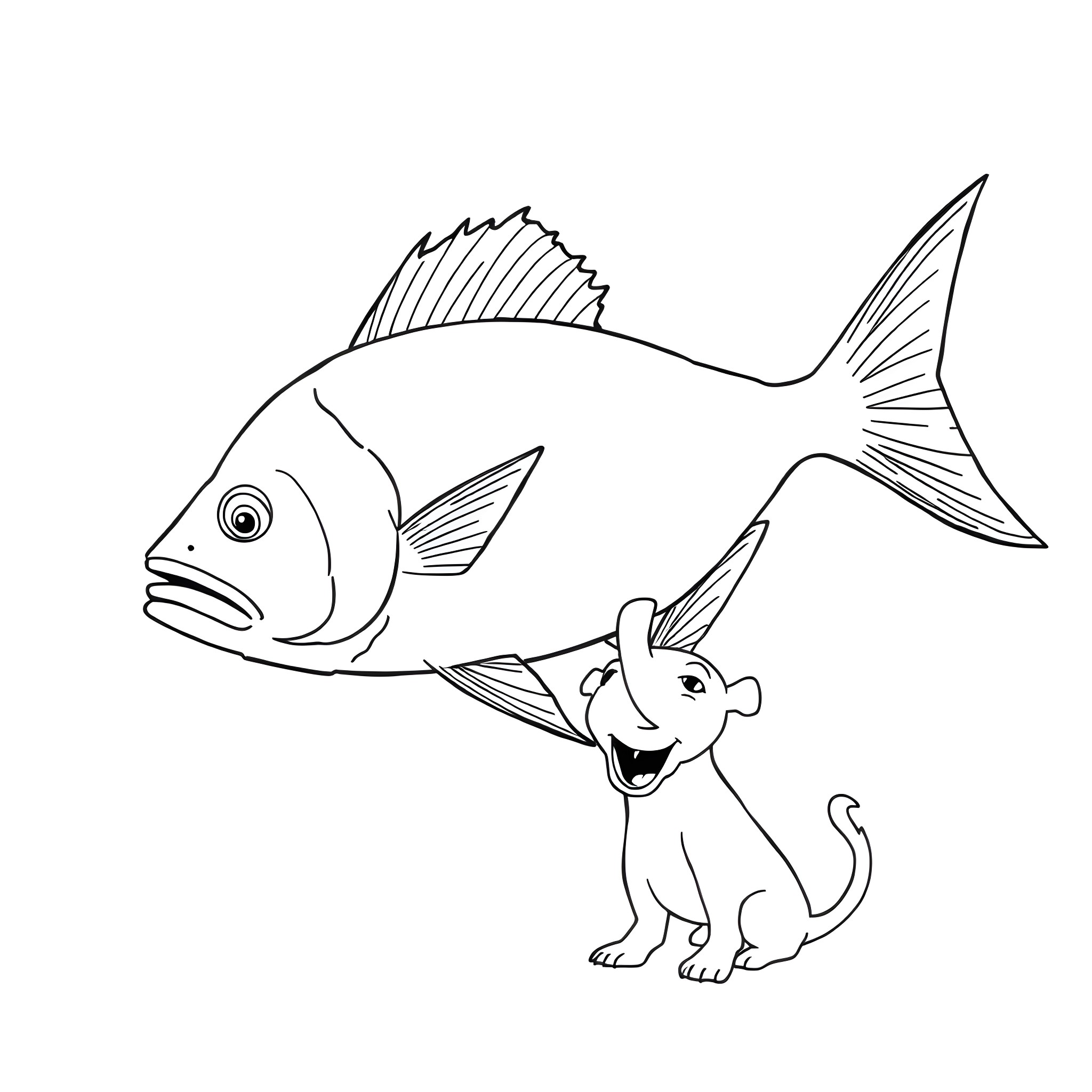 Dorado and playful puppy Coloring Page (free black-and-white line drawing printable PDF for all, from beginners to advanced learners, including children, teens, adults, and seniors)