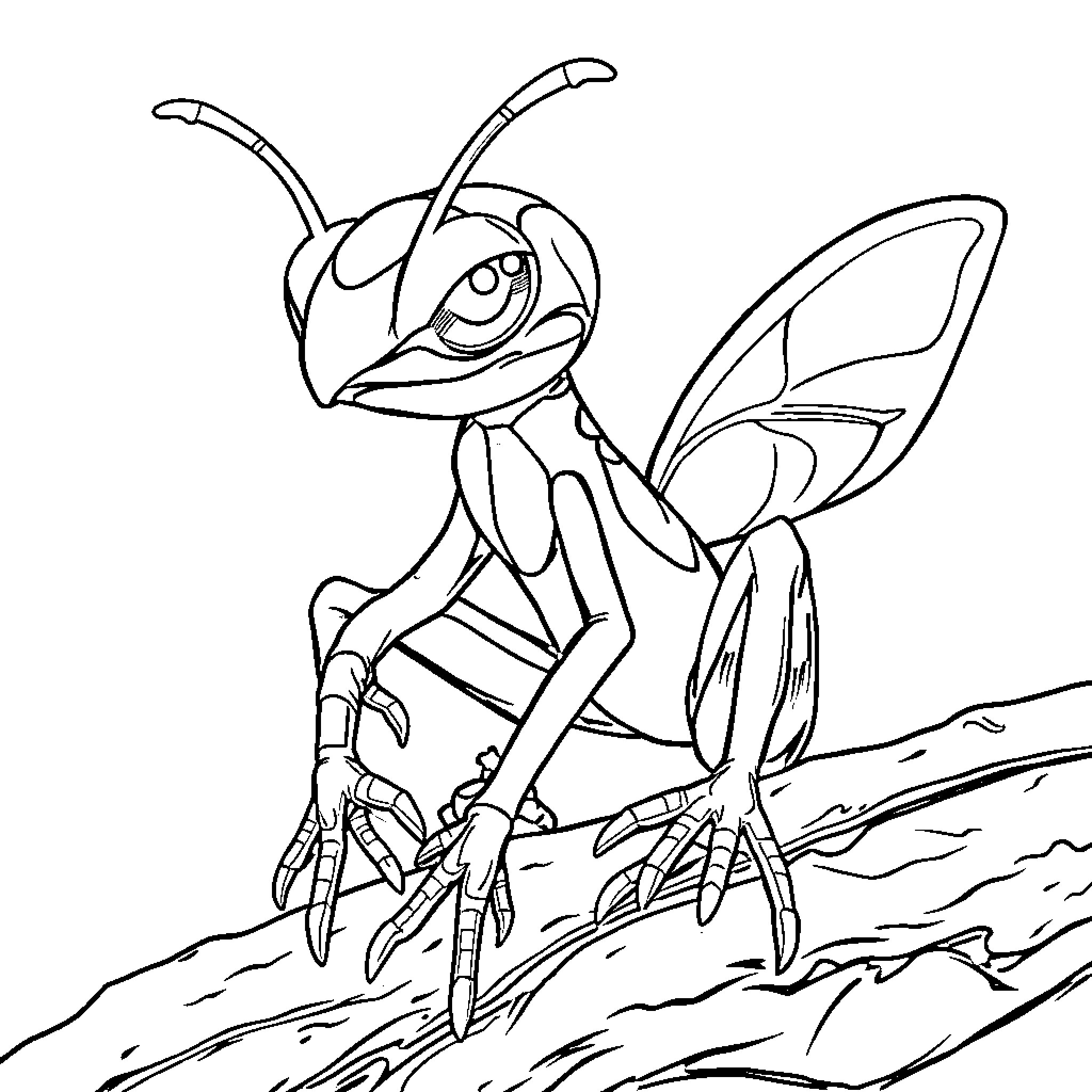 Greninja Perched on a Cliff, Poised to Leap Coloring Page (free black-and-white line drawing printable PDF for all, from beginners to advanced learners, including children, teens, adults, and seniors)