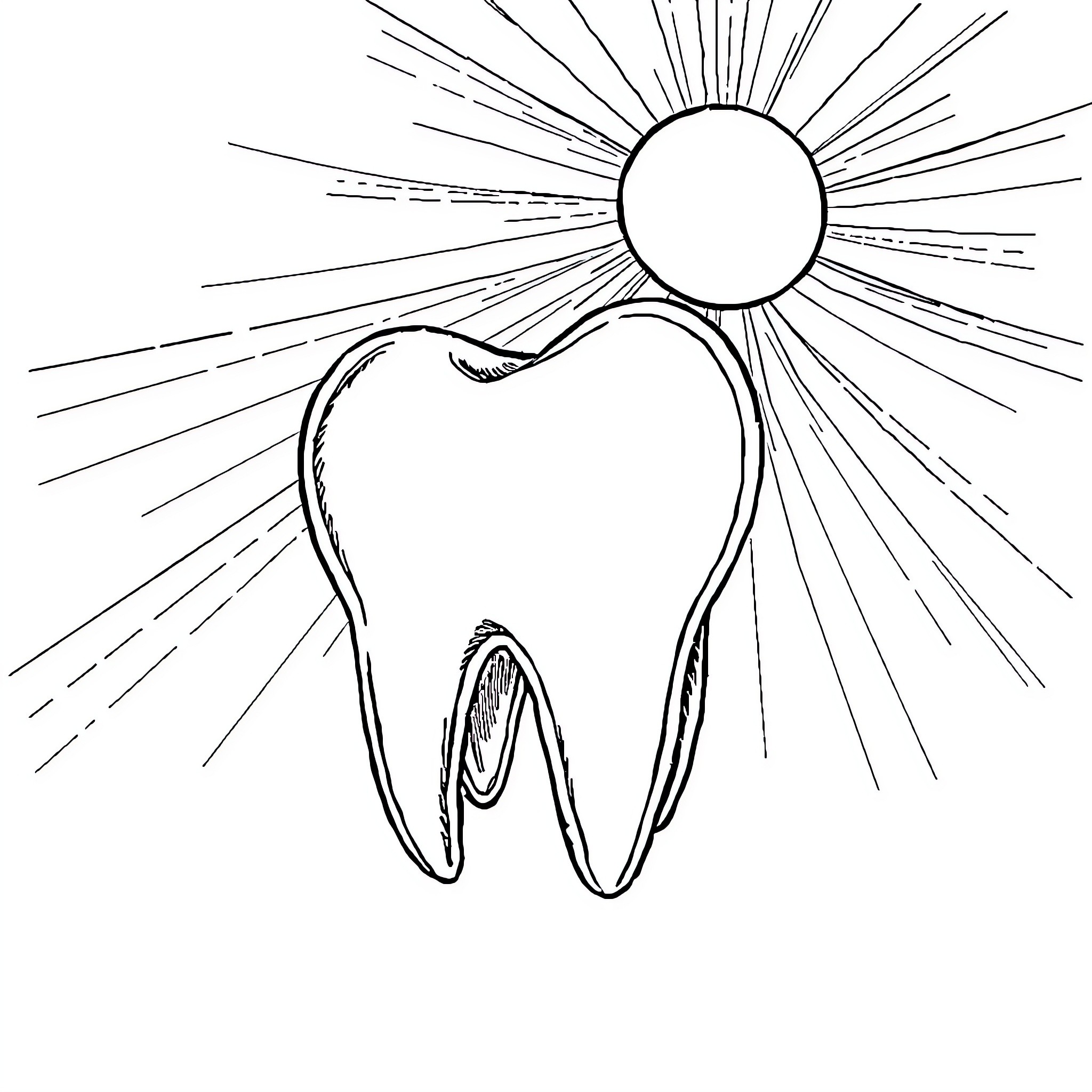 Tooth shining under the sun Coloring Page (free black-and-white line drawing printable PDF for all, from beginners to advanced learners, including children, teens, adults, and seniors)