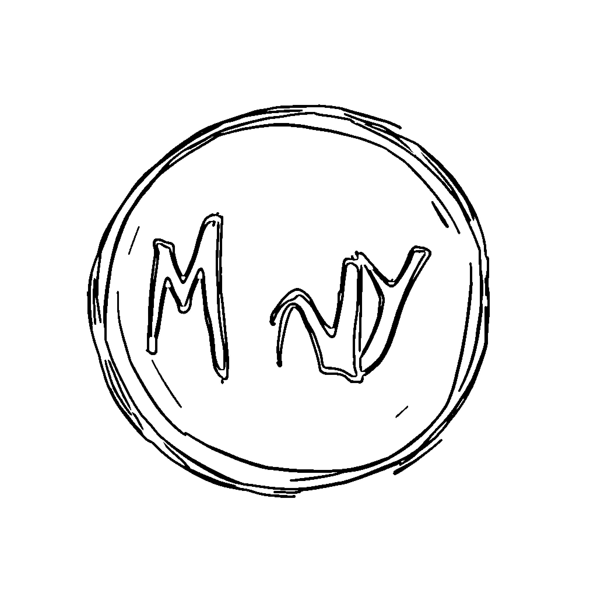Logo with Handwritten Initials MN Coloring Page (free black-and-white line drawing printable PDF for all, from beginners to advanced learners, including children, teens, adults, and seniors)
