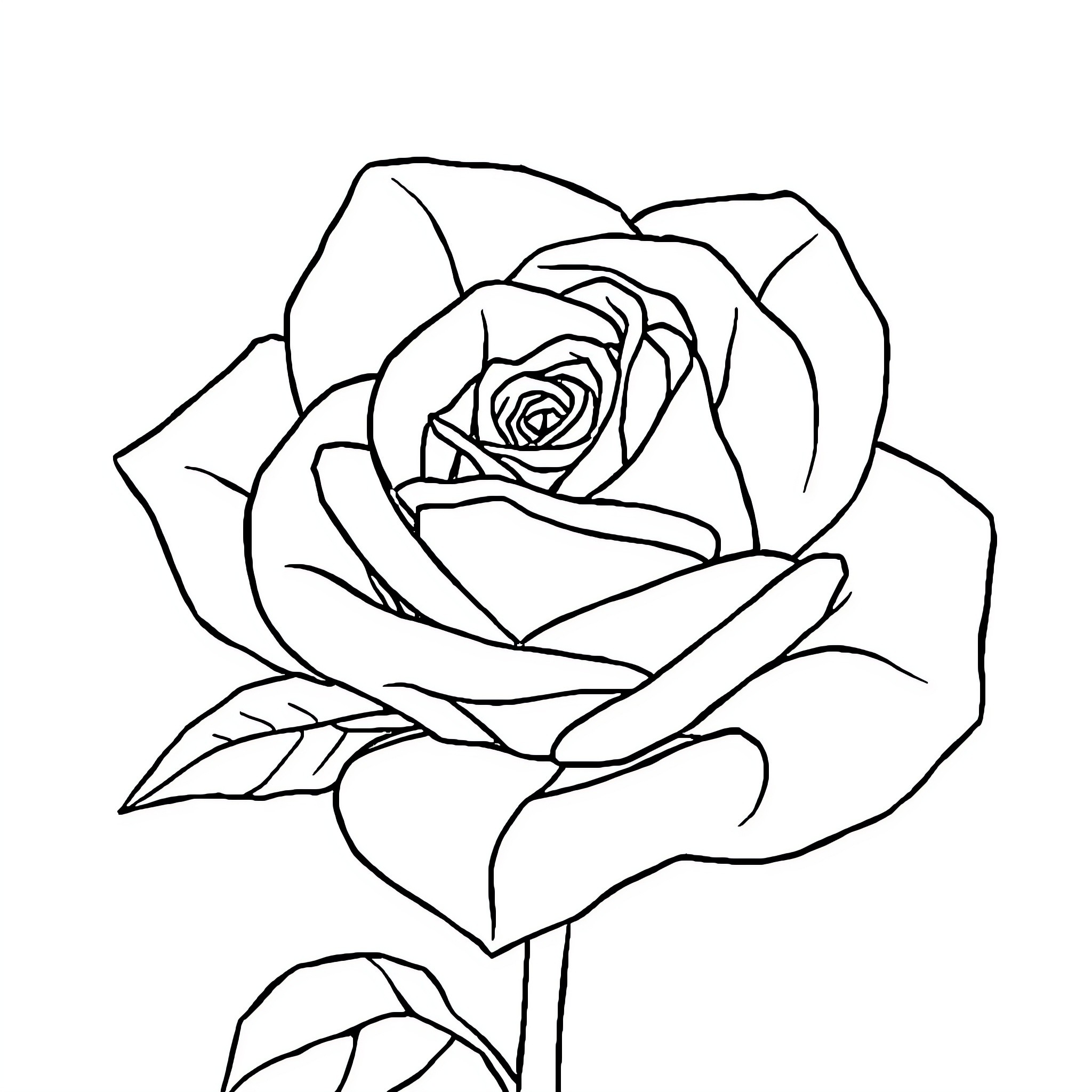Rose in Detailed Floral Outline Coloring Page (free black-and-white line drawing printable PDF for all, from beginners to advanced learners, including children, teens, adults, and seniors)