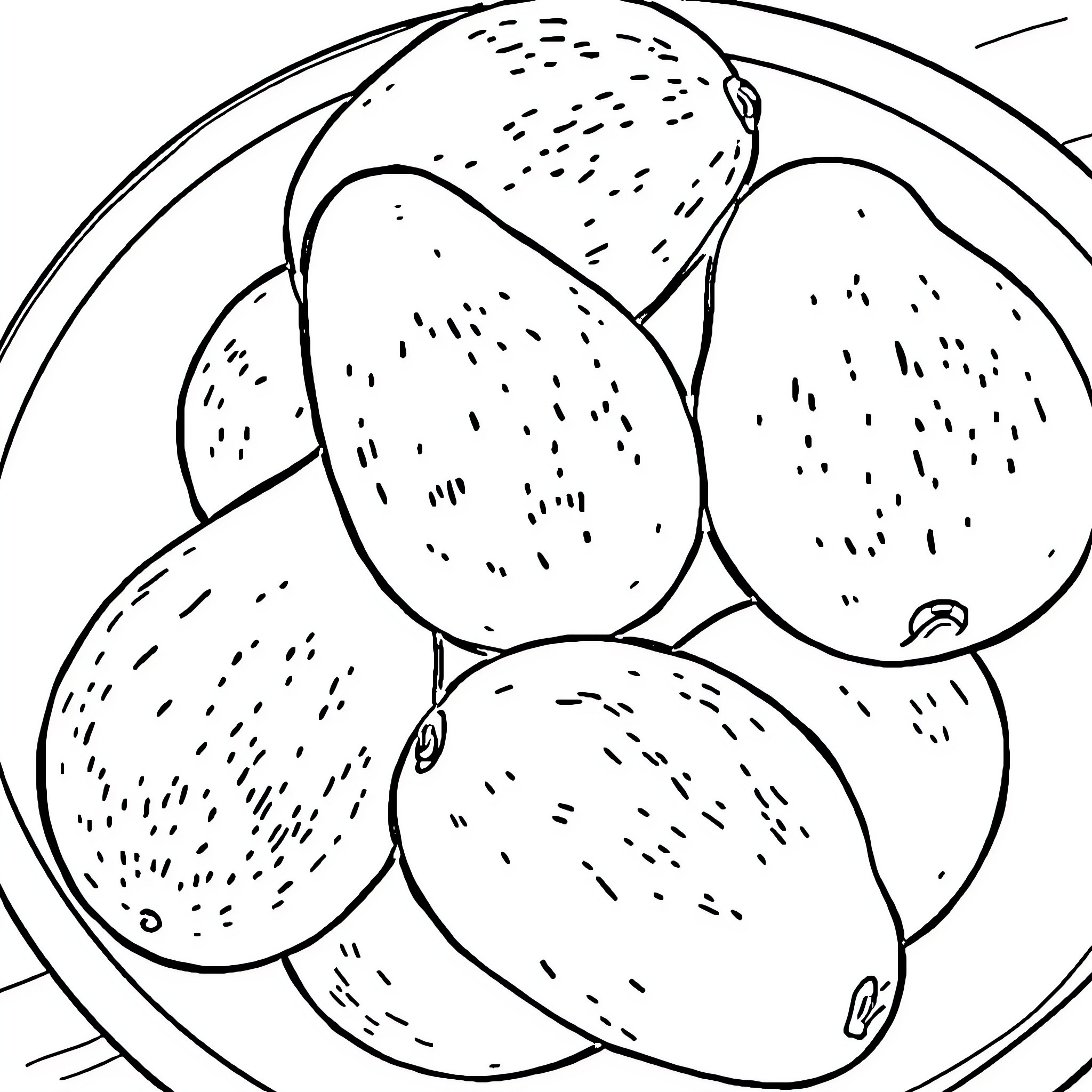 Avocado halves on a plate Coloring Page (free black-and-white line drawing printable PDF for all, from beginners to advanced learners, including children, teens, adults, and seniors)