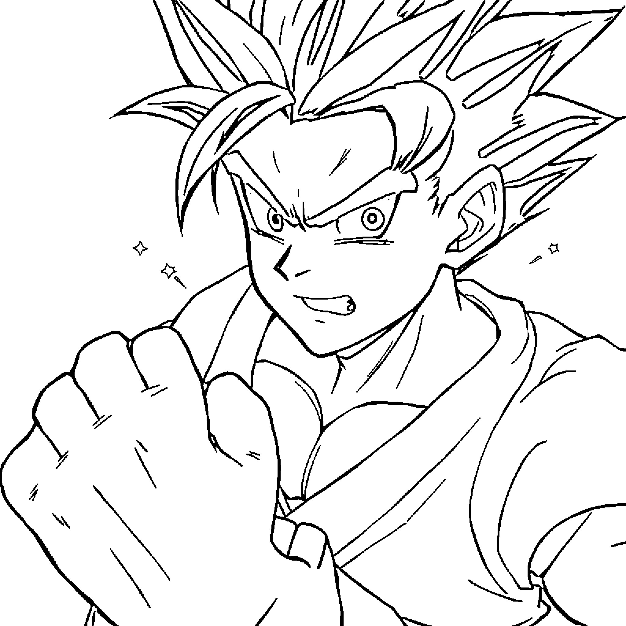 Sangohan in Fierce Battle Pose Coloring Page (free black-and-white line drawing printable PDF for all, from beginners to advanced learners, including children, teens, adults, and seniors)