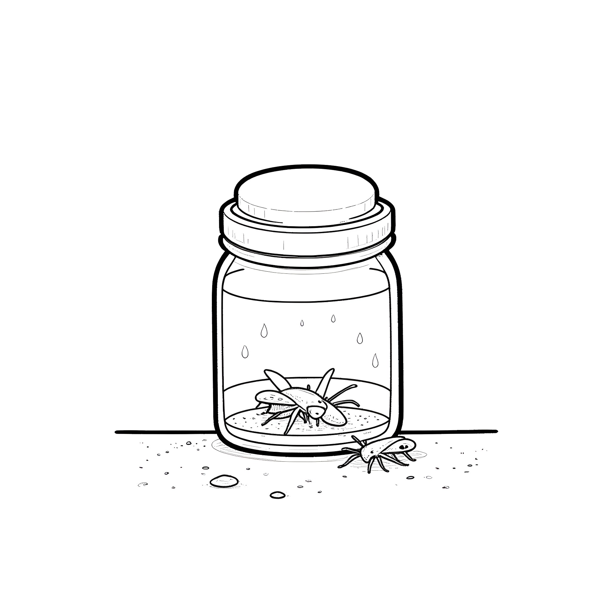 Bug caught in a glass jar Coloring Page (free black-and-white line drawing printable PDF for all, from beginners to advanced learners, including children, teens, adults, and seniors)