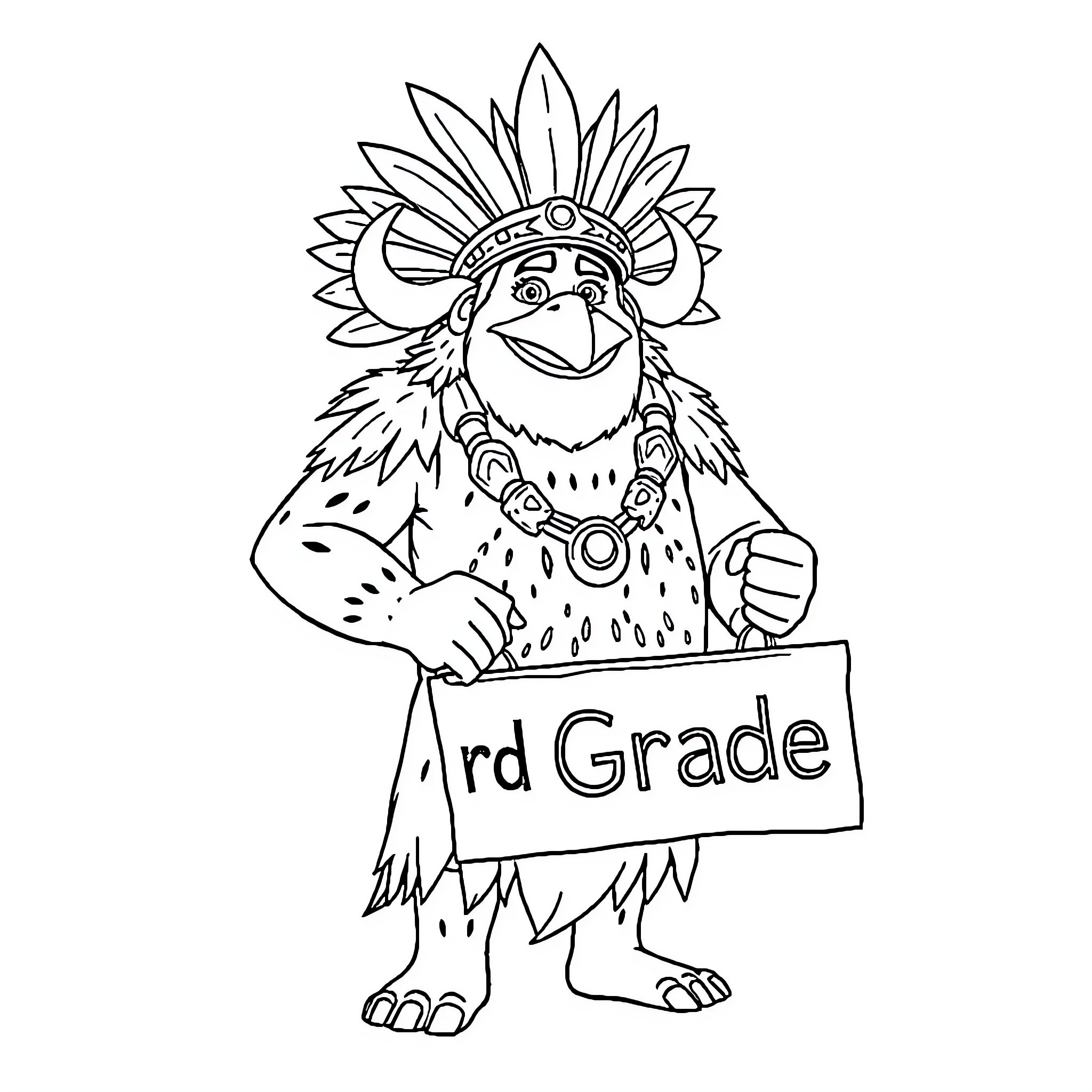 Maui student holding 3rd grade sign Coloring Page (free black-and-white line drawing printable PDF for all, from beginners to advanced learners, including children, teens, adults, and seniors)