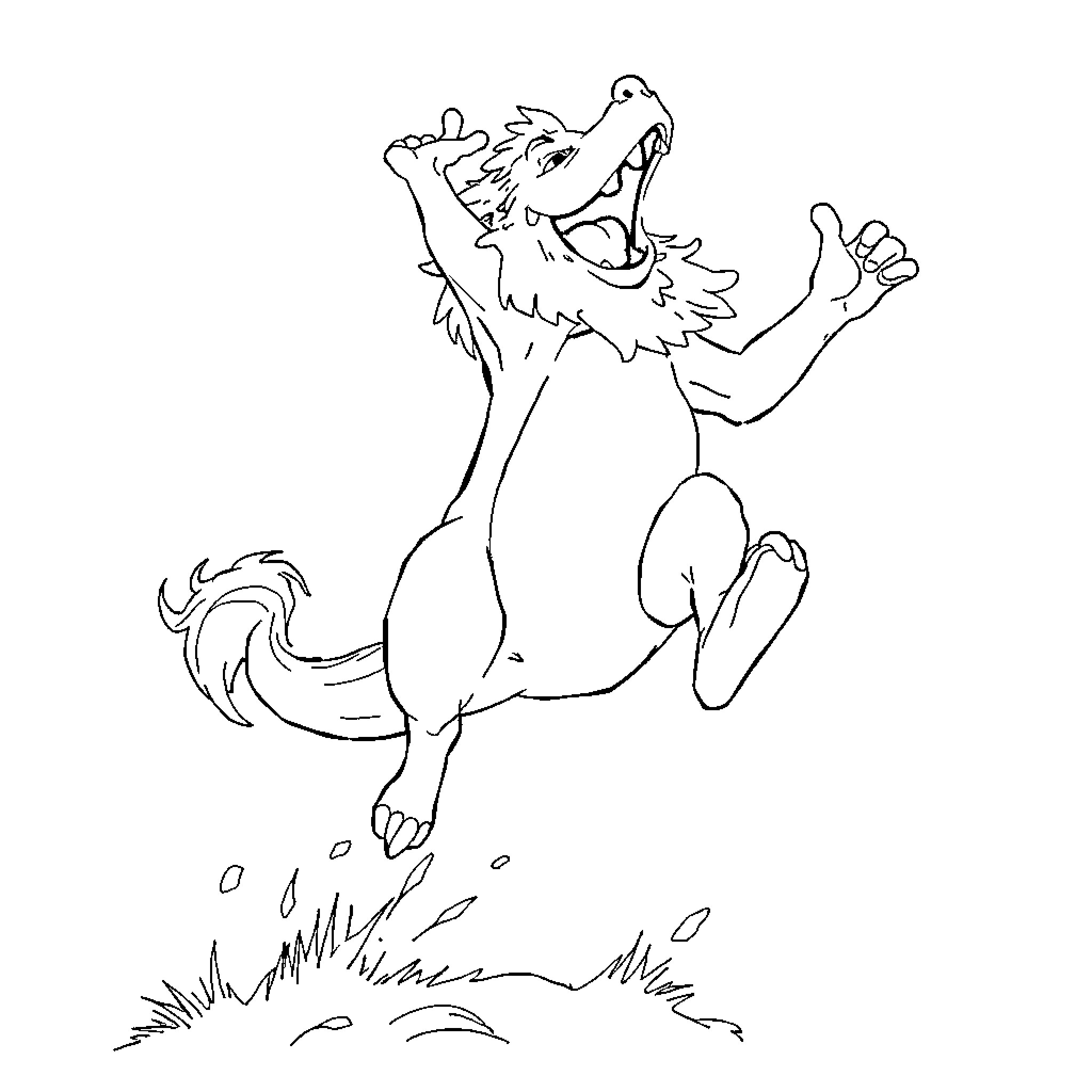 Skelidirge Leaping Joyfully on the Grass Coloring Page (free black-and-white line drawing printable PDF for all, from beginners to advanced learners, including children, teens, adults, and seniors)