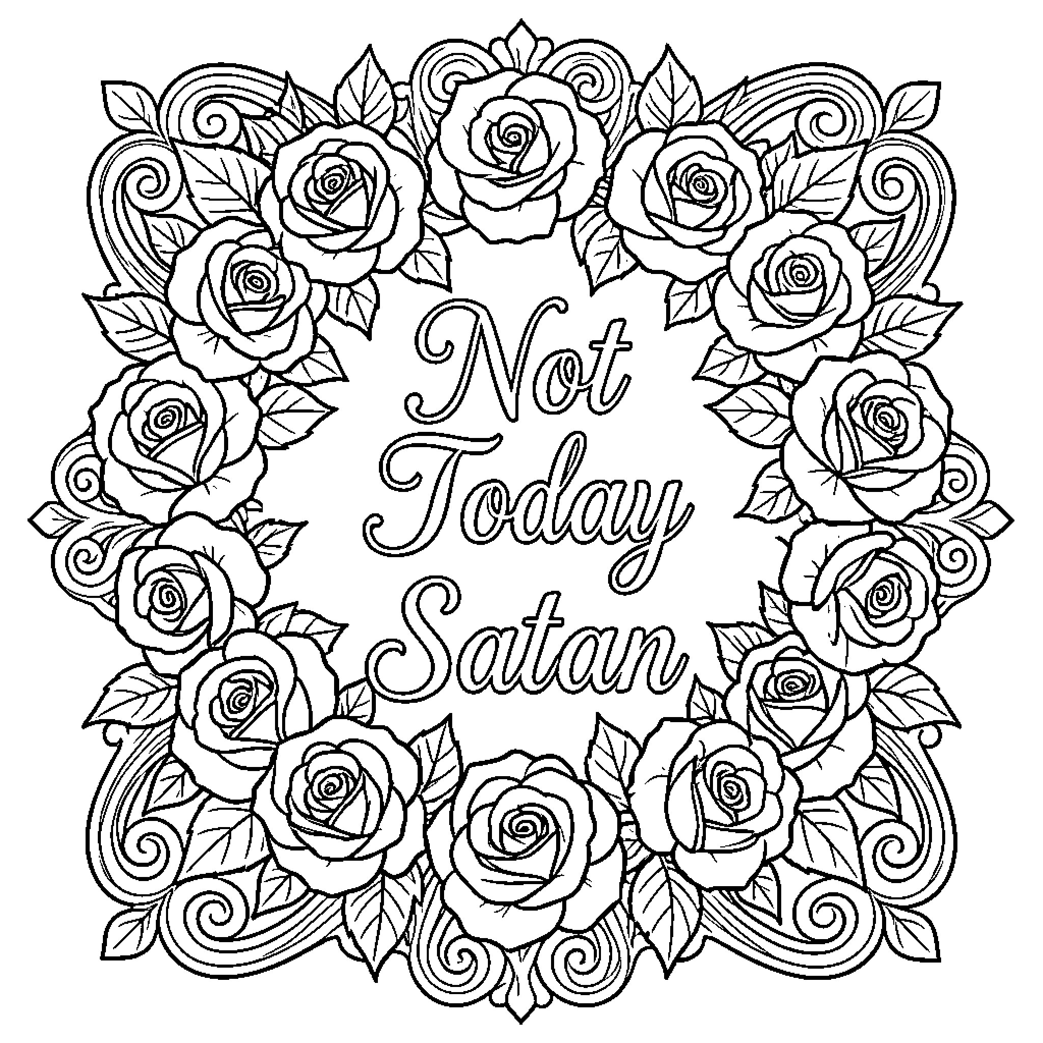 Satan's Roses of Refusal: A Floral Rejection Coloring Page (free black-and-white line drawing printable PDF for all, from beginners to advanced learners, including children, teens, adults, and seniors)