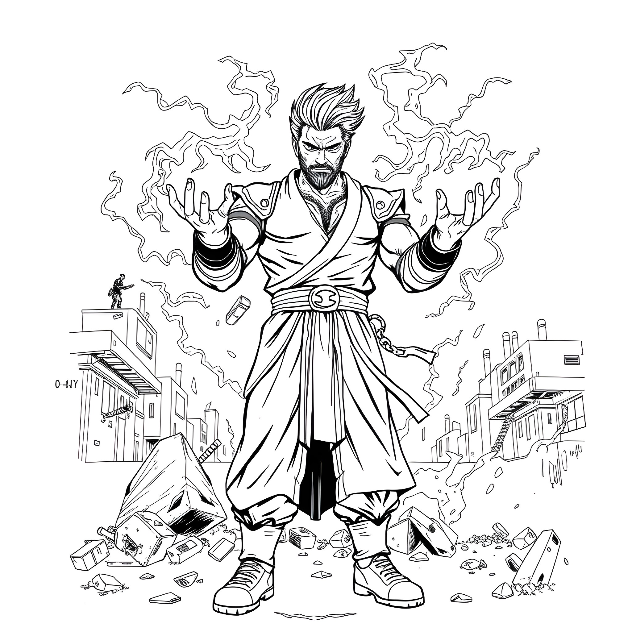 Choso, the Sorcerer's Defiant Stance Coloring Page (free black-and-white line drawing printable PDF for all, from beginners to advanced learners, including children, teens, adults, and seniors)