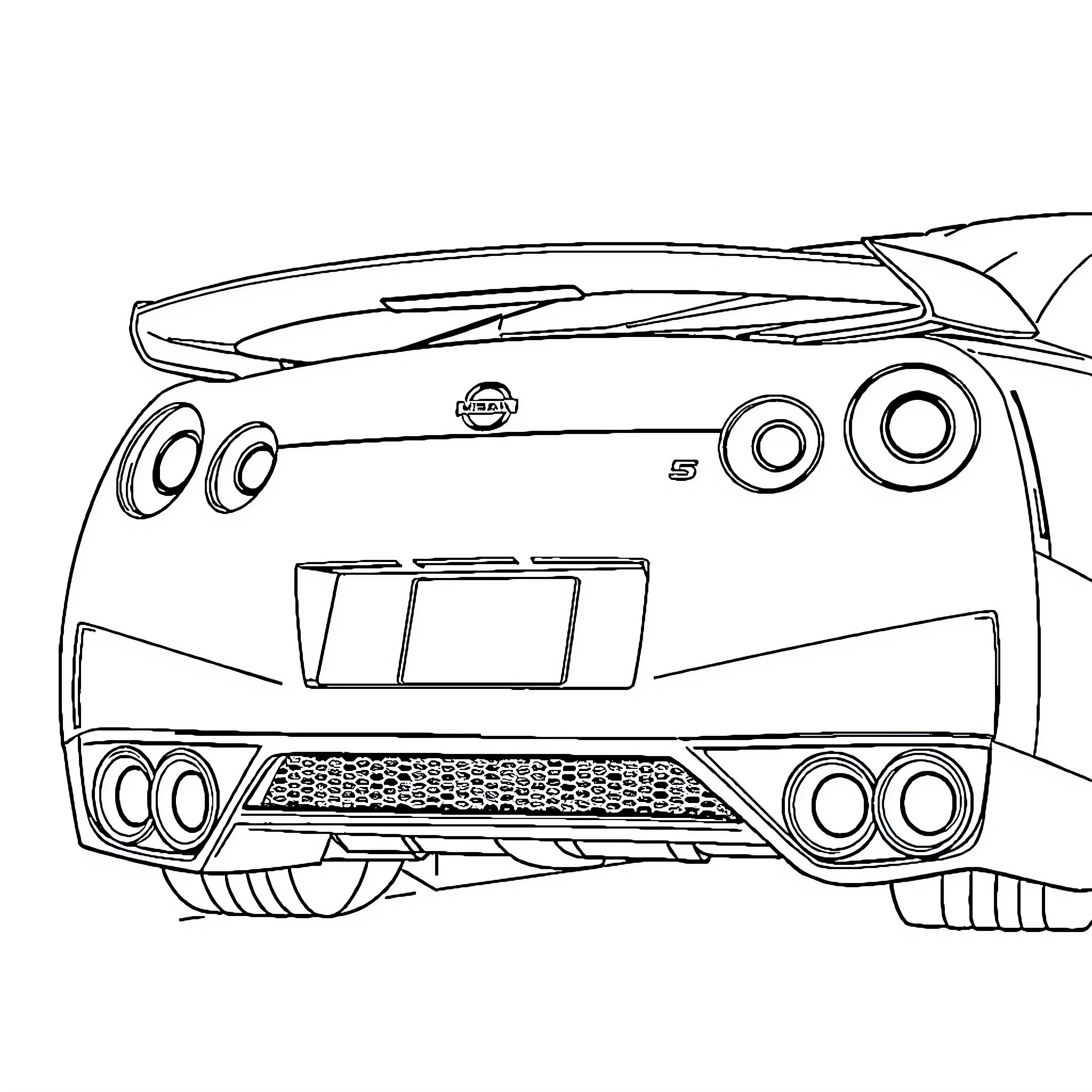Gtr sports car with sleek design Coloring Page (free black-and-white line drawing printable PDF for all, from beginners to advanced learners, including children, teens, adults, and seniors)