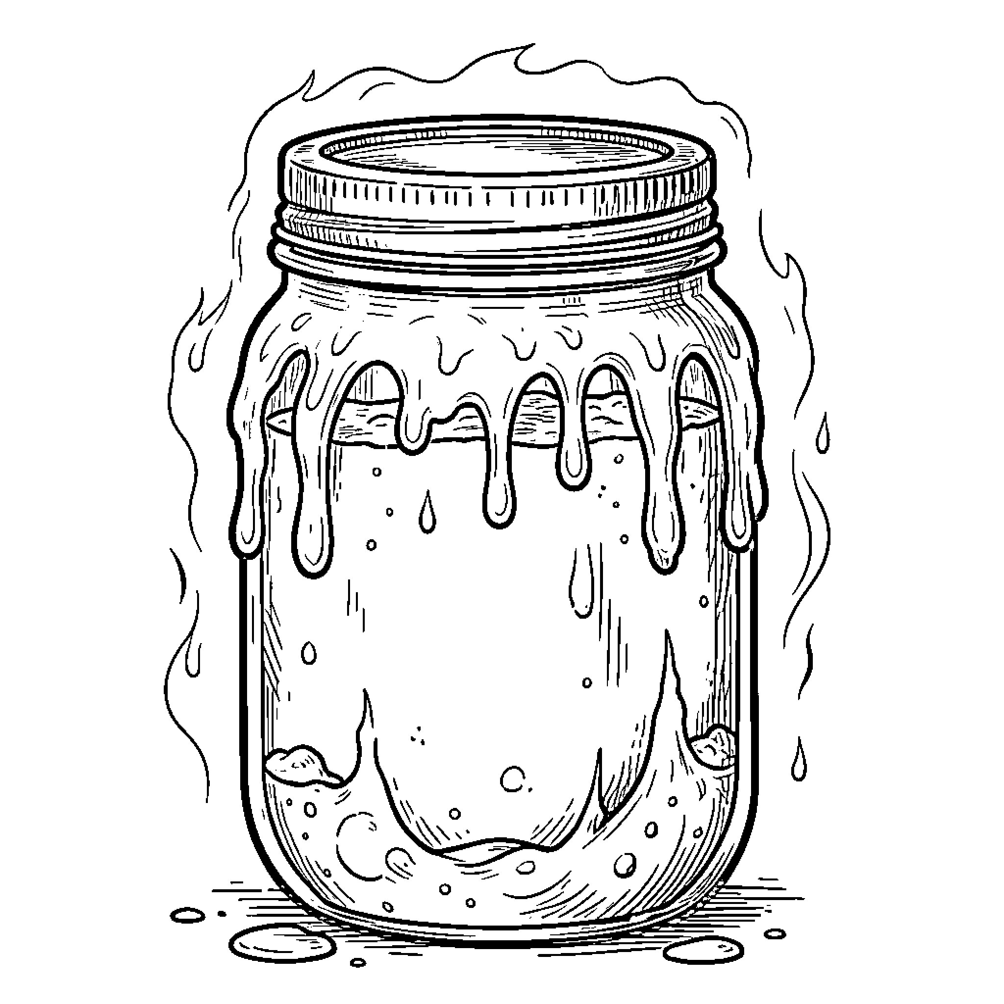 Sourdough starter in glass jar Coloring Page (free black-and-white line drawing printable PDF for all, from beginners to advanced learners, including children, teens, adults, and seniors)