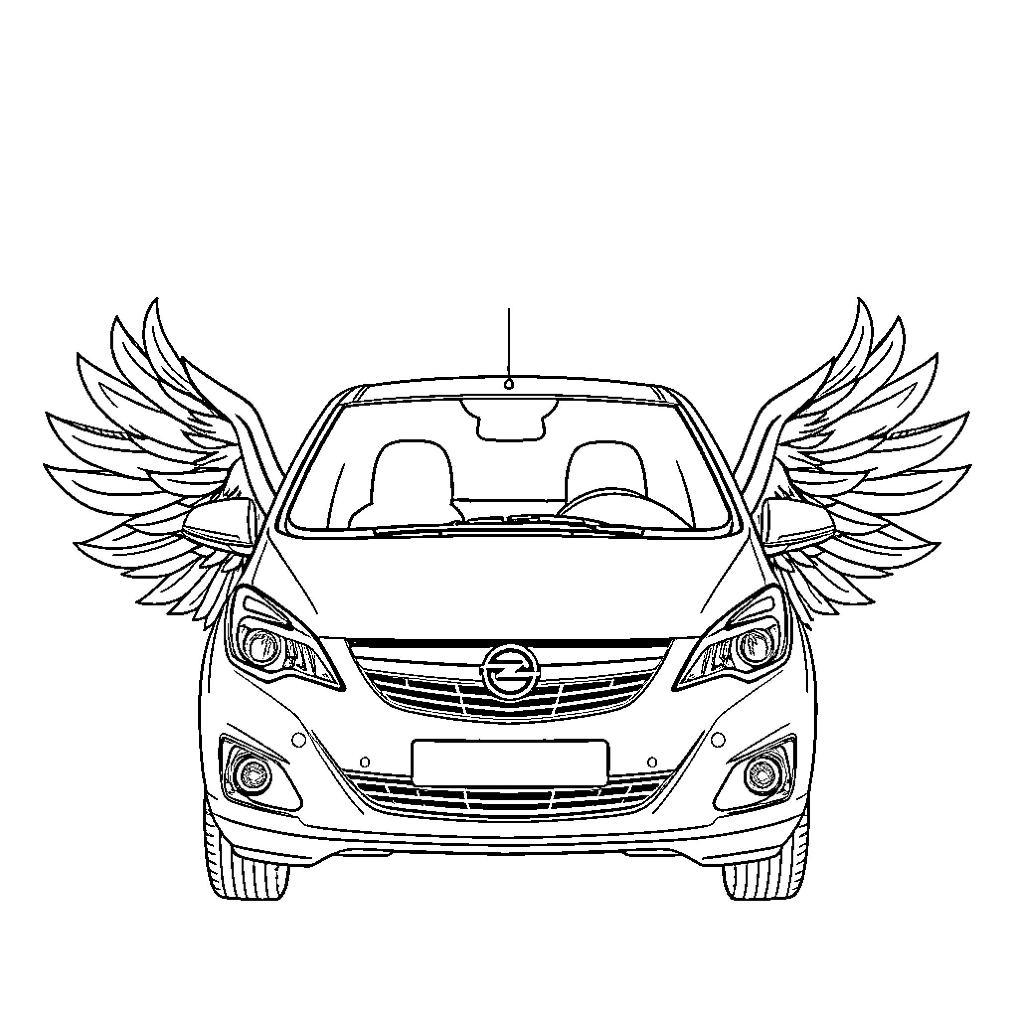 Opel Zafira with winged automobile design Coloring Page (free black-and-white line drawing printable PDF for all, from beginners to advanced learners, including children, teens, adults, and seniors)