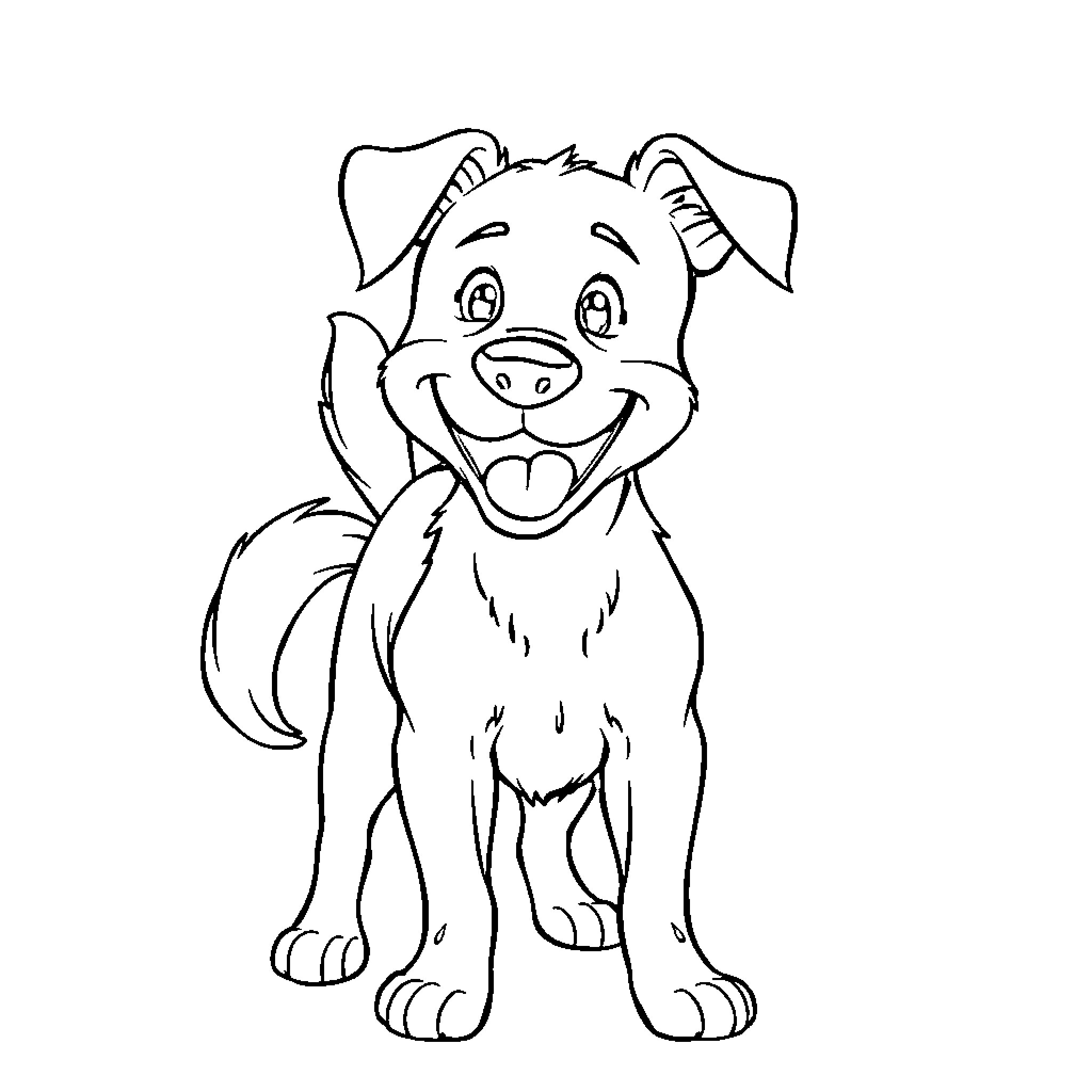 Dog with a happy expression Coloring Page (free black-and-white line drawing printable PDF for all, from beginners to advanced learners, including children, teens, adults, and seniors)