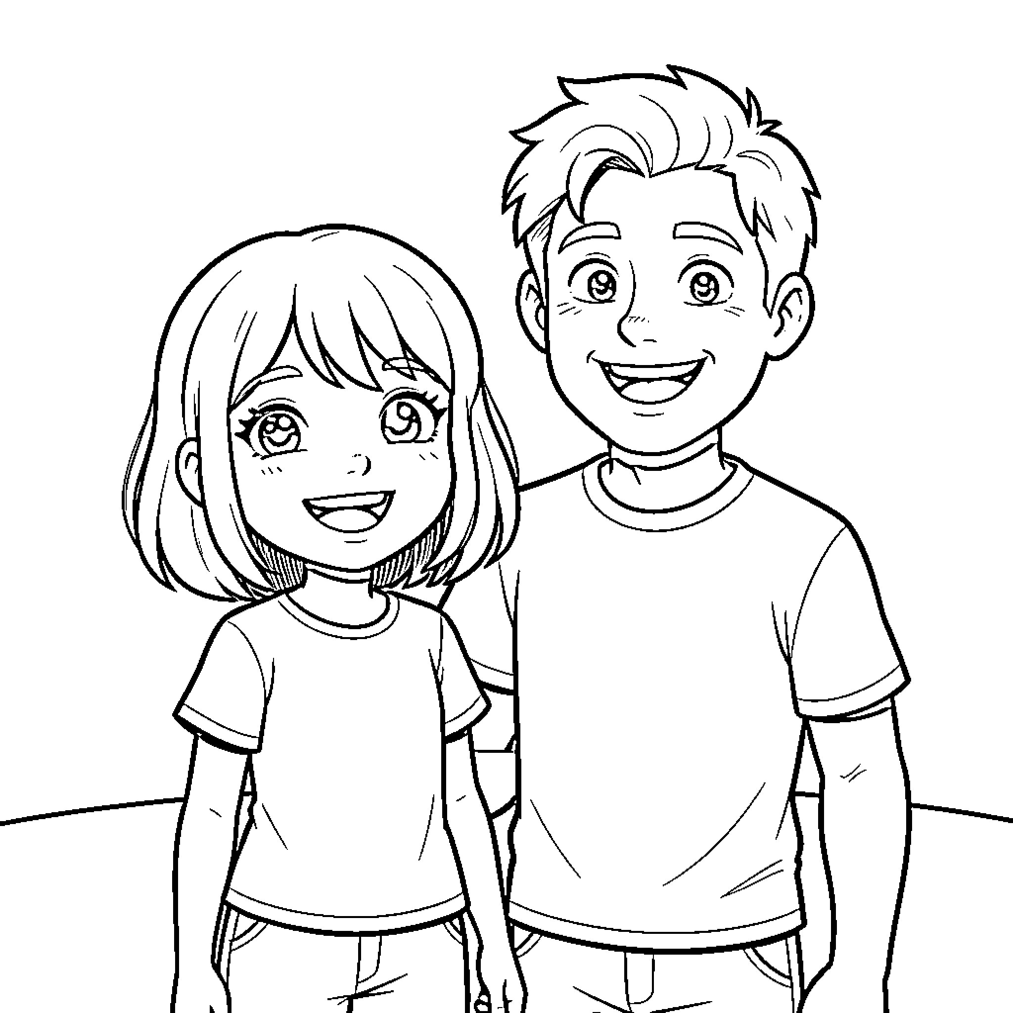 Gabby and her friend enjoying each other's company Coloring Page (free black-and-white line drawing printable PDF for all, from beginners to advanced learners, including children, teens, adults, and seniors)