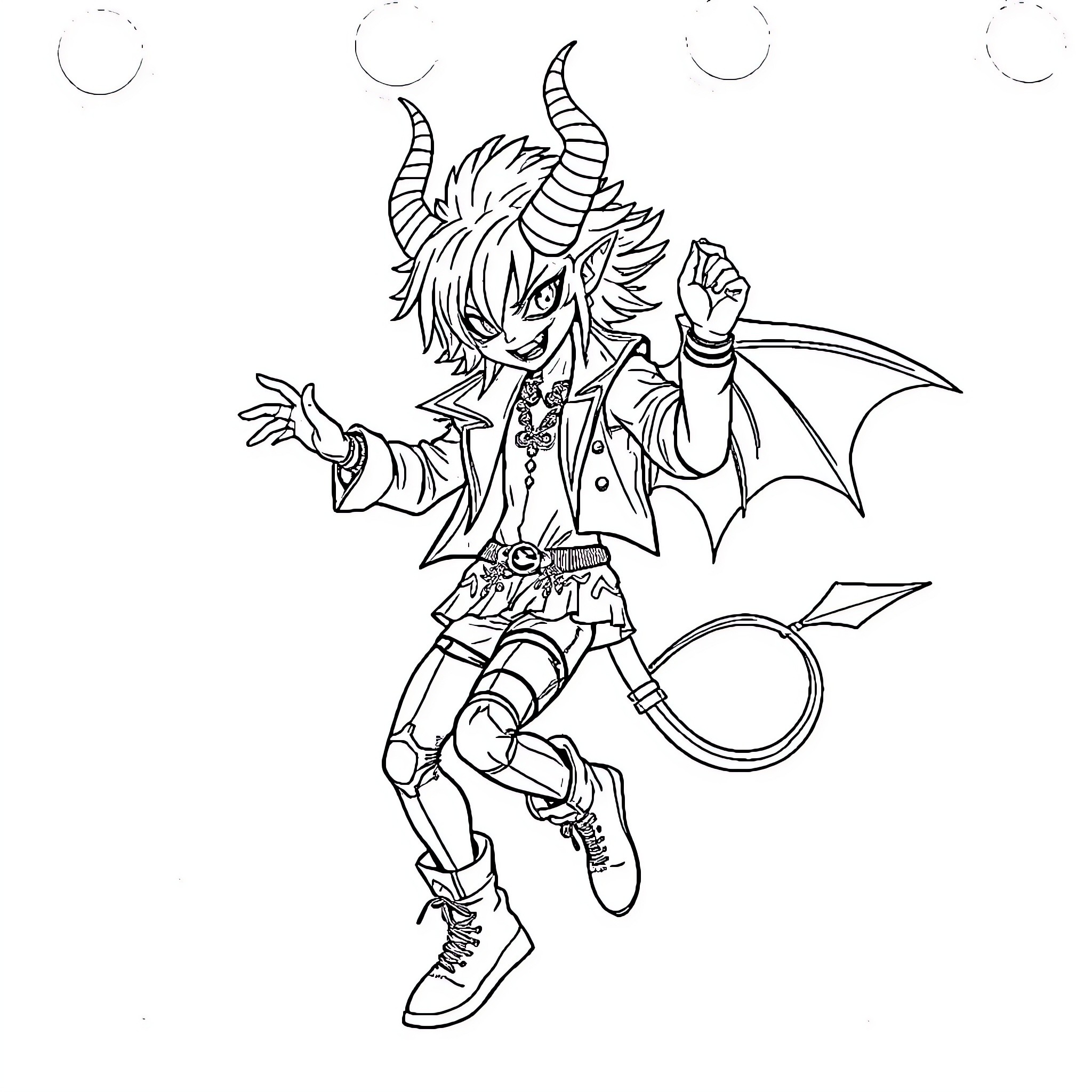 Kpop Demon Unleashing Powerful Demonic Abilities Coloring Page (free black-and-white line drawing printable PDF for all, from beginners to advanced learners, including children, teens, adults, and seniors)