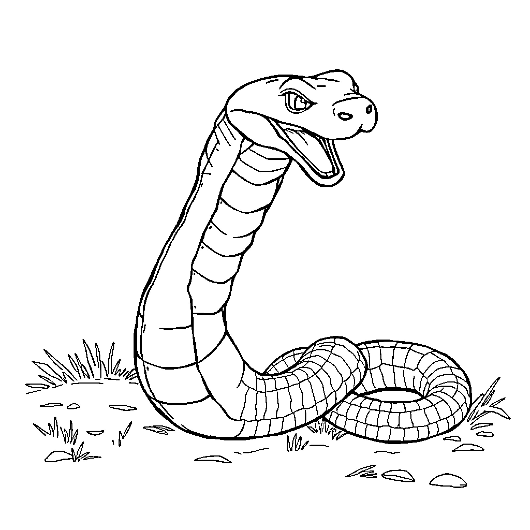 Snake slithering through the grass Coloring Page (free black-and-white line drawing printable PDF for all, from beginners to advanced learners, including children, teens, adults, and seniors)
