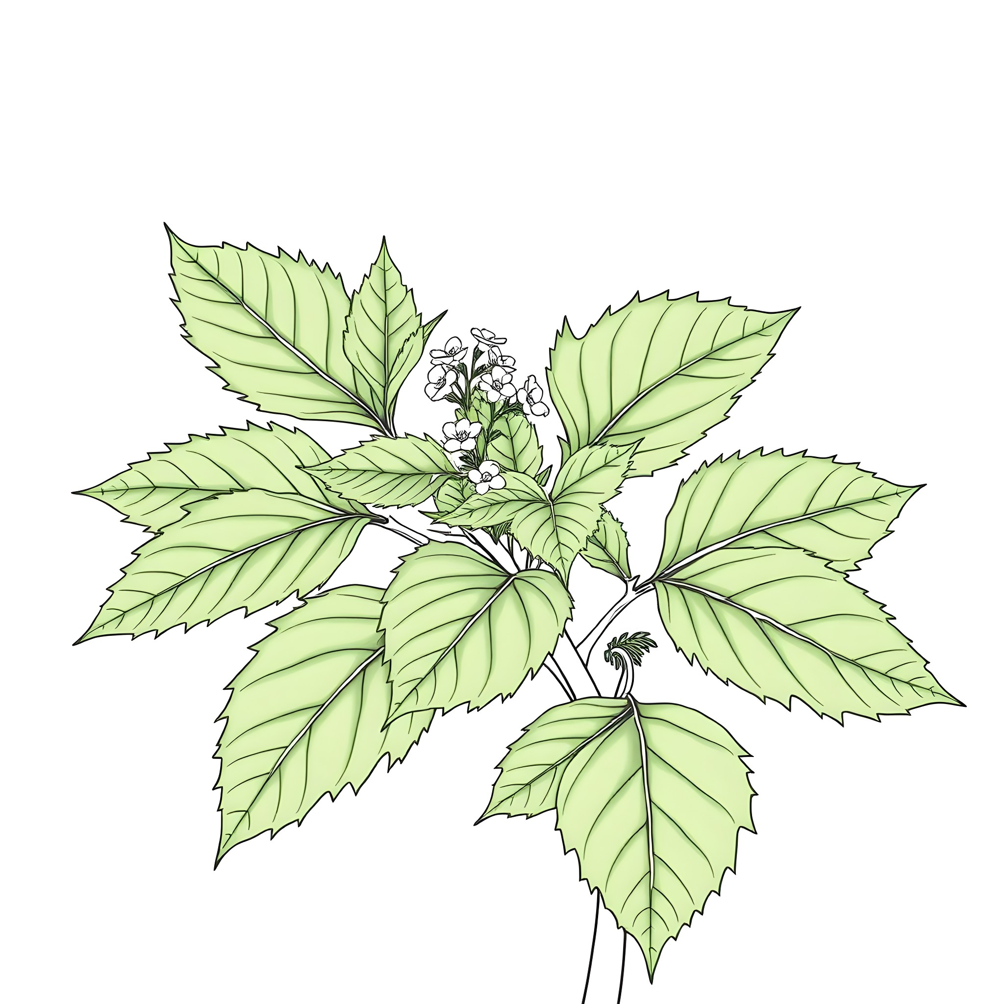 Nettle plant with detailed foliage and flowers Coloring Page (free black-and-white line drawing printable PDF for all, from beginners to advanced learners, including children, teens, adults, and seniors)