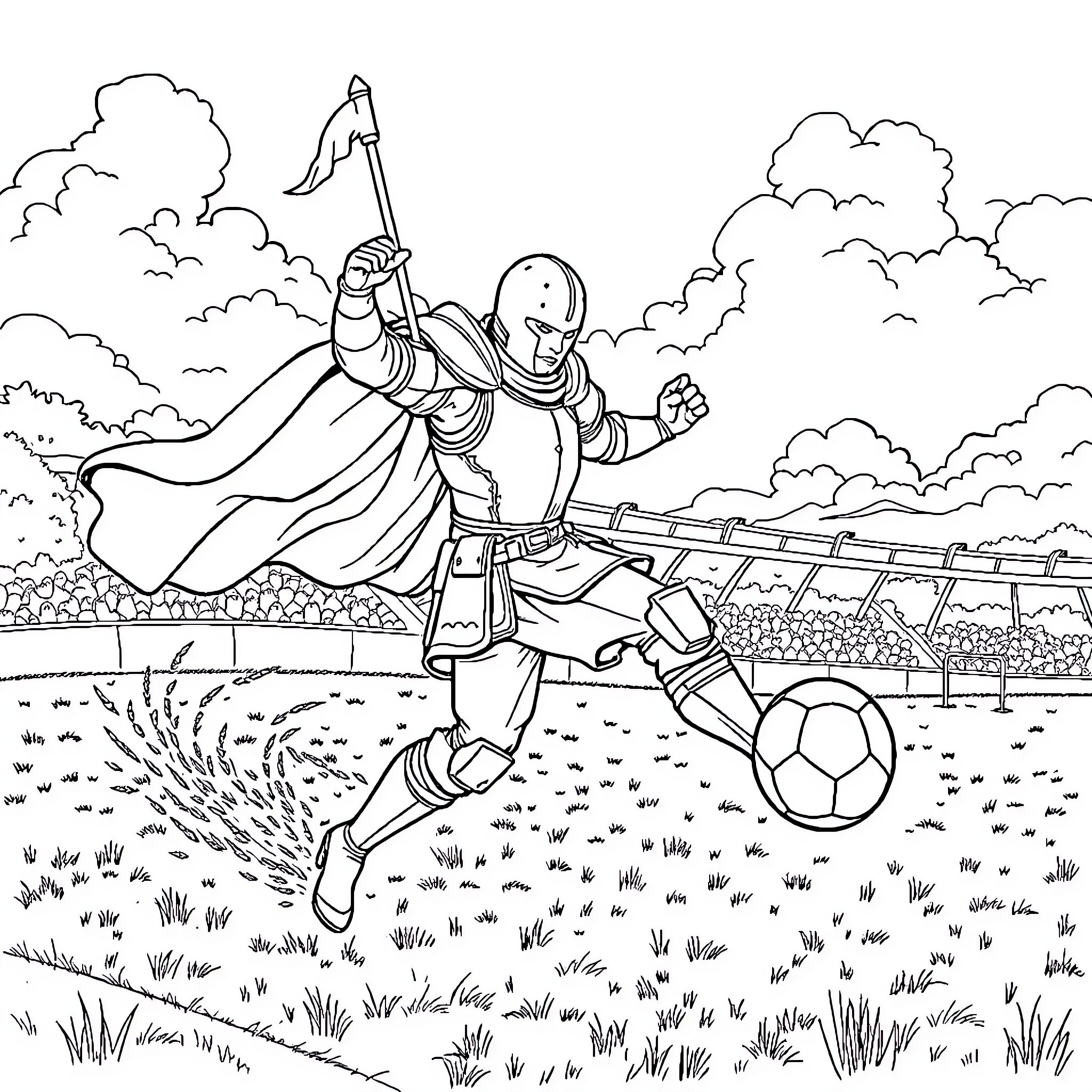 Knight jousting victoriously in a medieval tournament Coloring Page (free black-and-white line drawing printable PDF for all, from beginners to advanced learners, including children, teens, adults, and seniors)