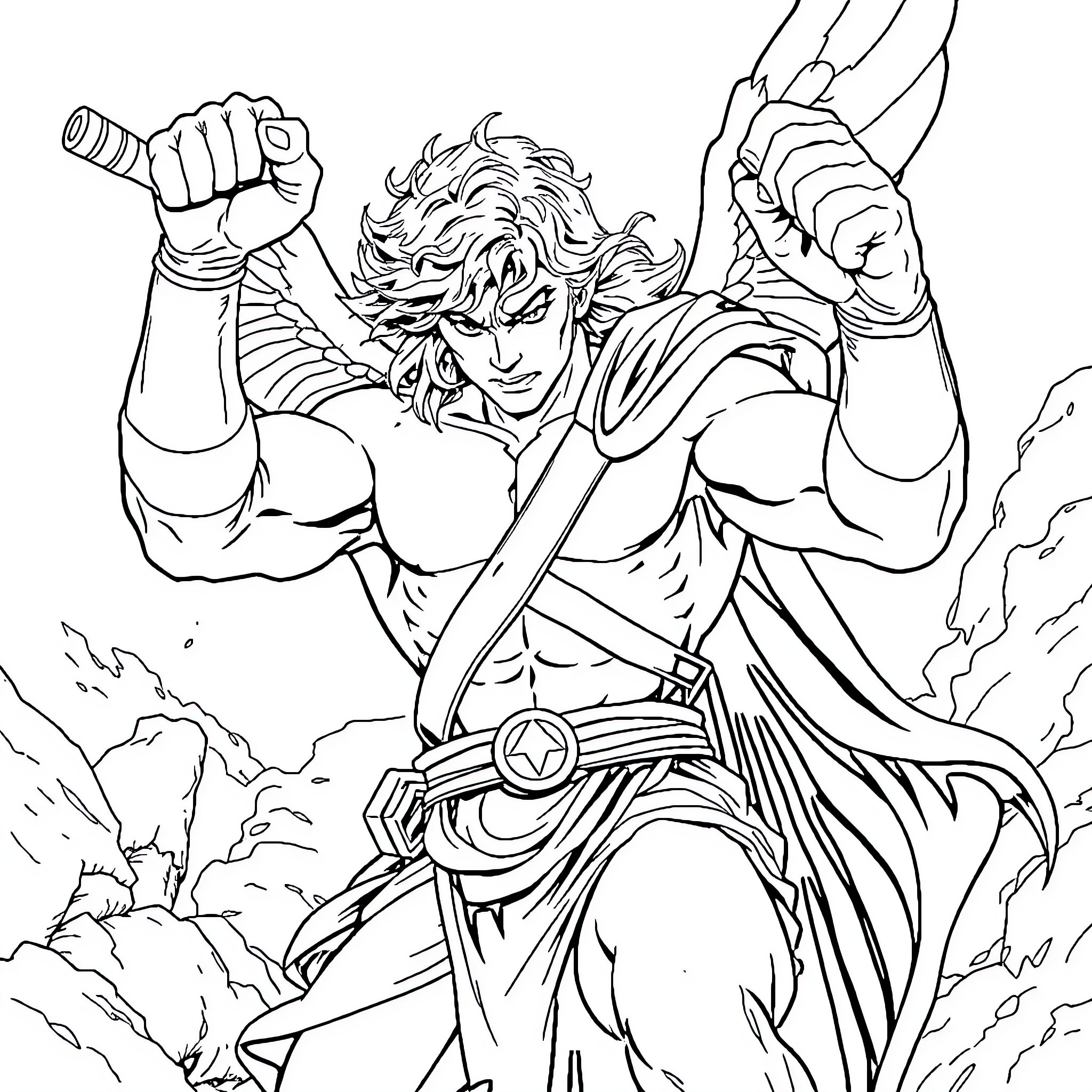 Raphael - Warrior's Might and Determination Coloring Page (free black-and-white line drawing printable PDF for all, from beginners to advanced learners, including children, teens, adults, and seniors)