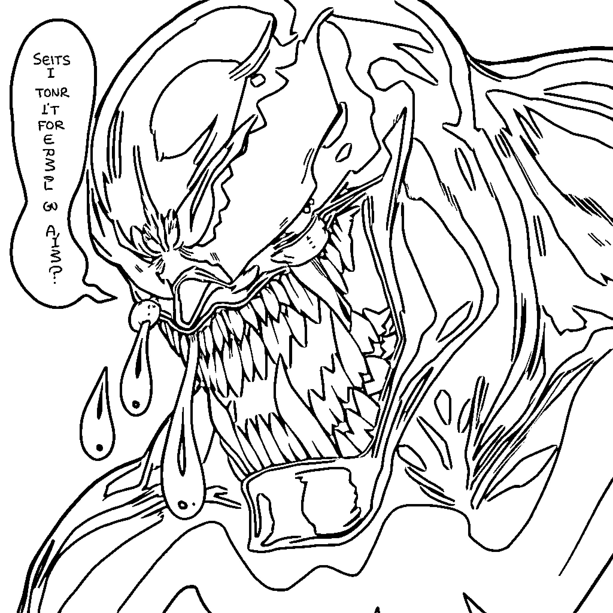 Venom Unleashed: Fierce Symbiotic Encounter Coloring Page (free black-and-white line drawing printable PDF for all, from beginners to advanced learners, including children, teens, adults, and seniors)