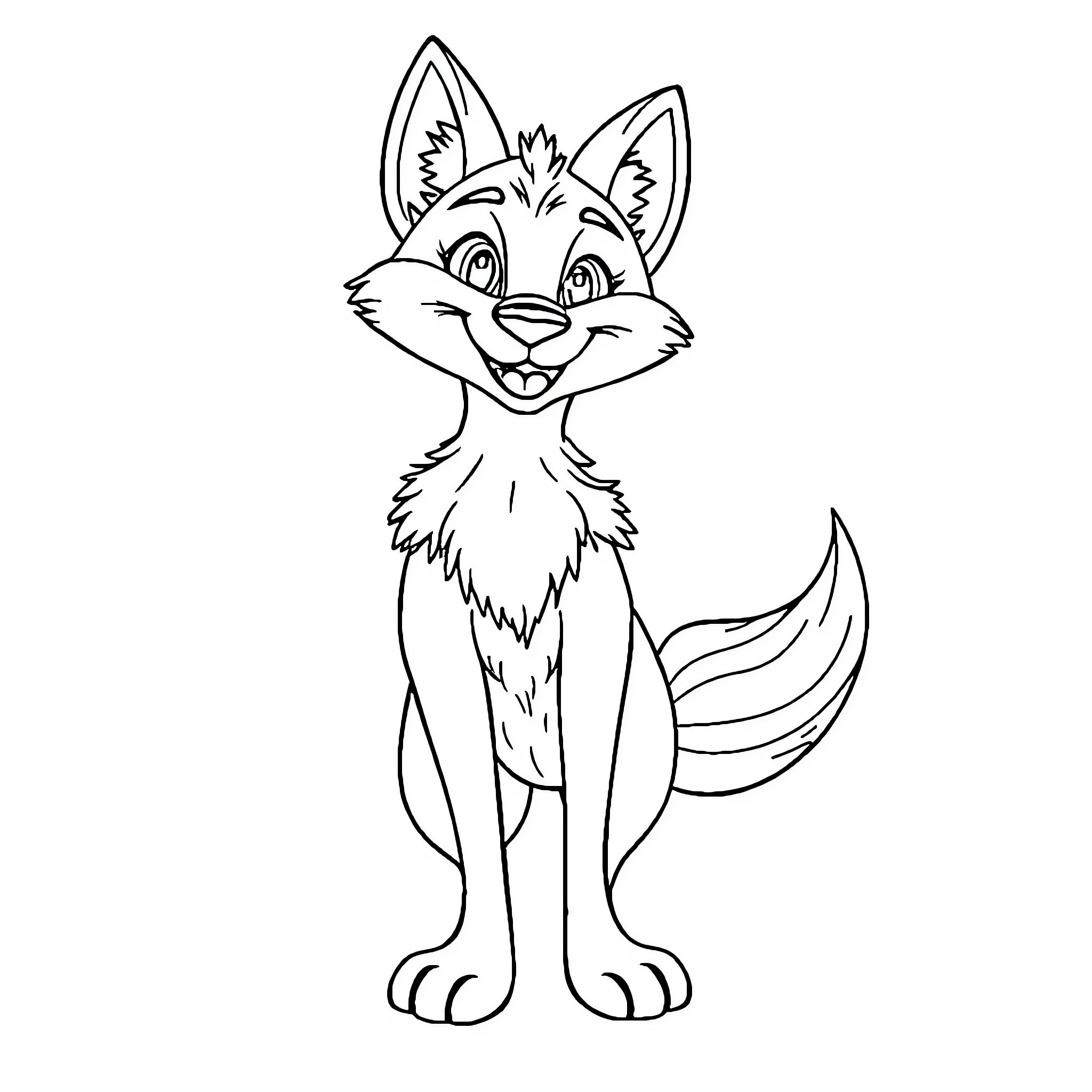 Fox happily smiling and looking excited Coloring Page (free black-and-white line drawing printable PDF for all, from beginners to advanced learners, including children, teens, adults, and seniors)