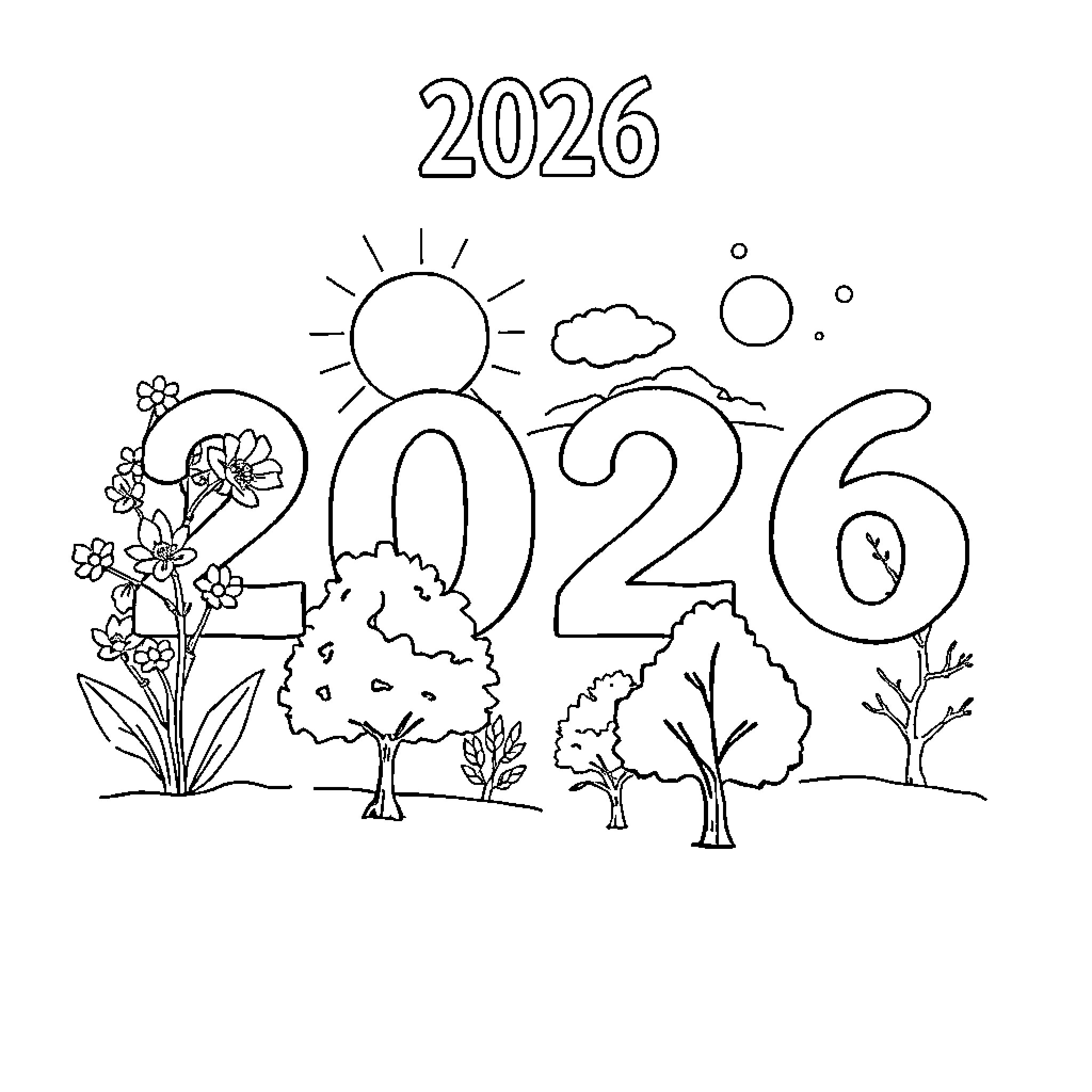 Season of Nature's Renewal in 2026 Coloring Page (free black-and-white line drawing printable PDF for all, from beginners to advanced learners, including children, teens, adults, and seniors)