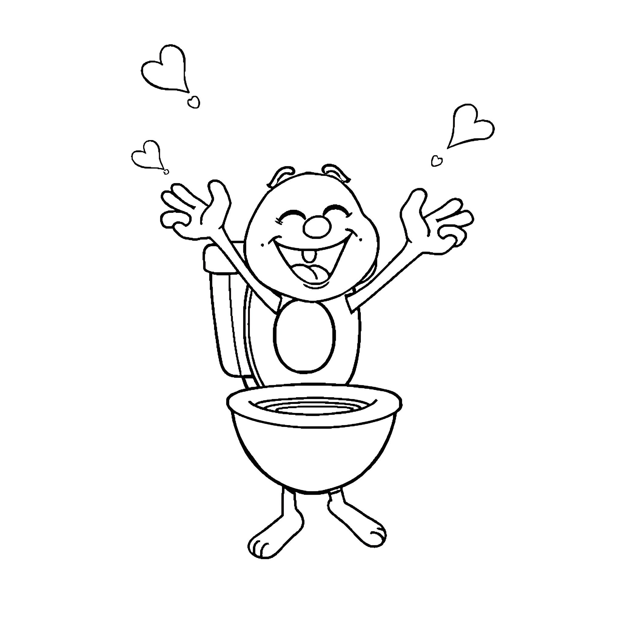 Skibiddi Toilet: Happy character celebrating in the restroom Coloring Page (free black-and-white line drawing printable PDF for all, from beginners to advanced learners, including children, teens, adults, and seniors)