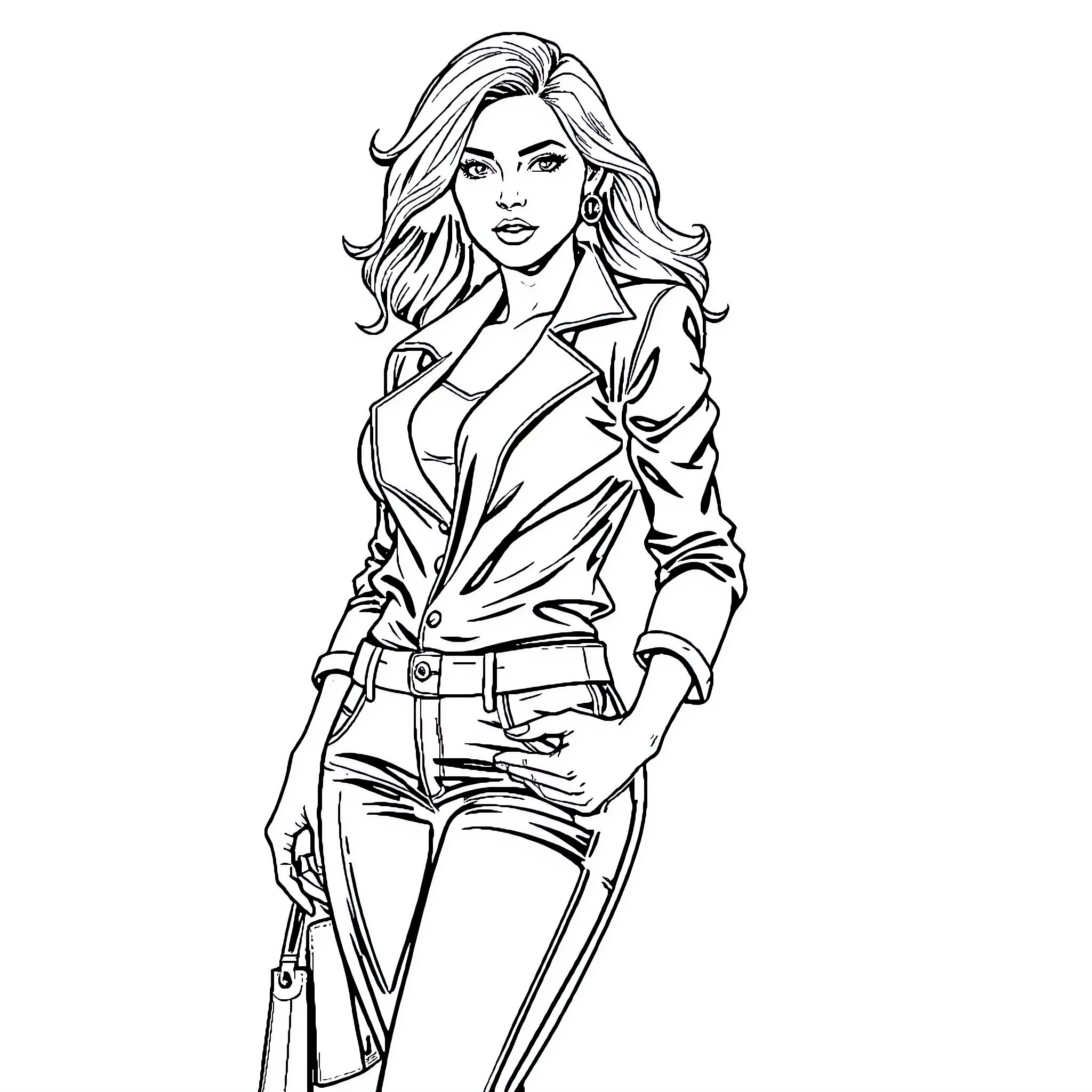Woman in stylish professional attire Coloring Page (free black-and-white line drawing printable PDF for all, from beginners to advanced learners, including children, teens, adults, and seniors)