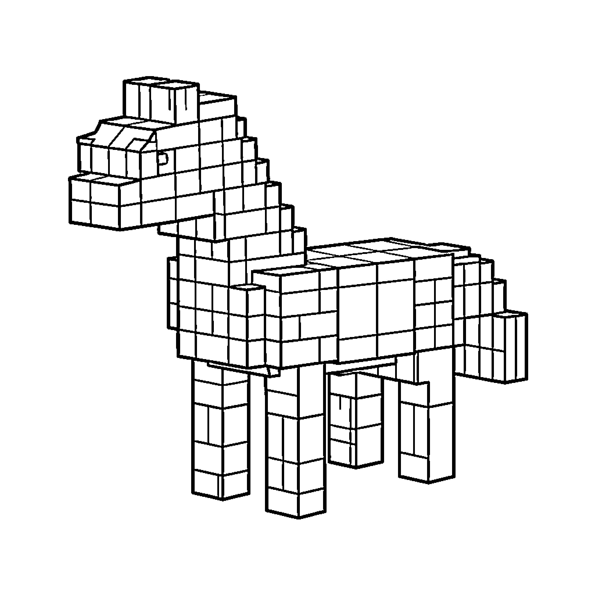 Minecraft Horse constructed with pixelated blocks Coloring Page (free black-and-white line drawing printable PDF for all, from beginners to advanced learners, including children, teens, adults, and seniors)