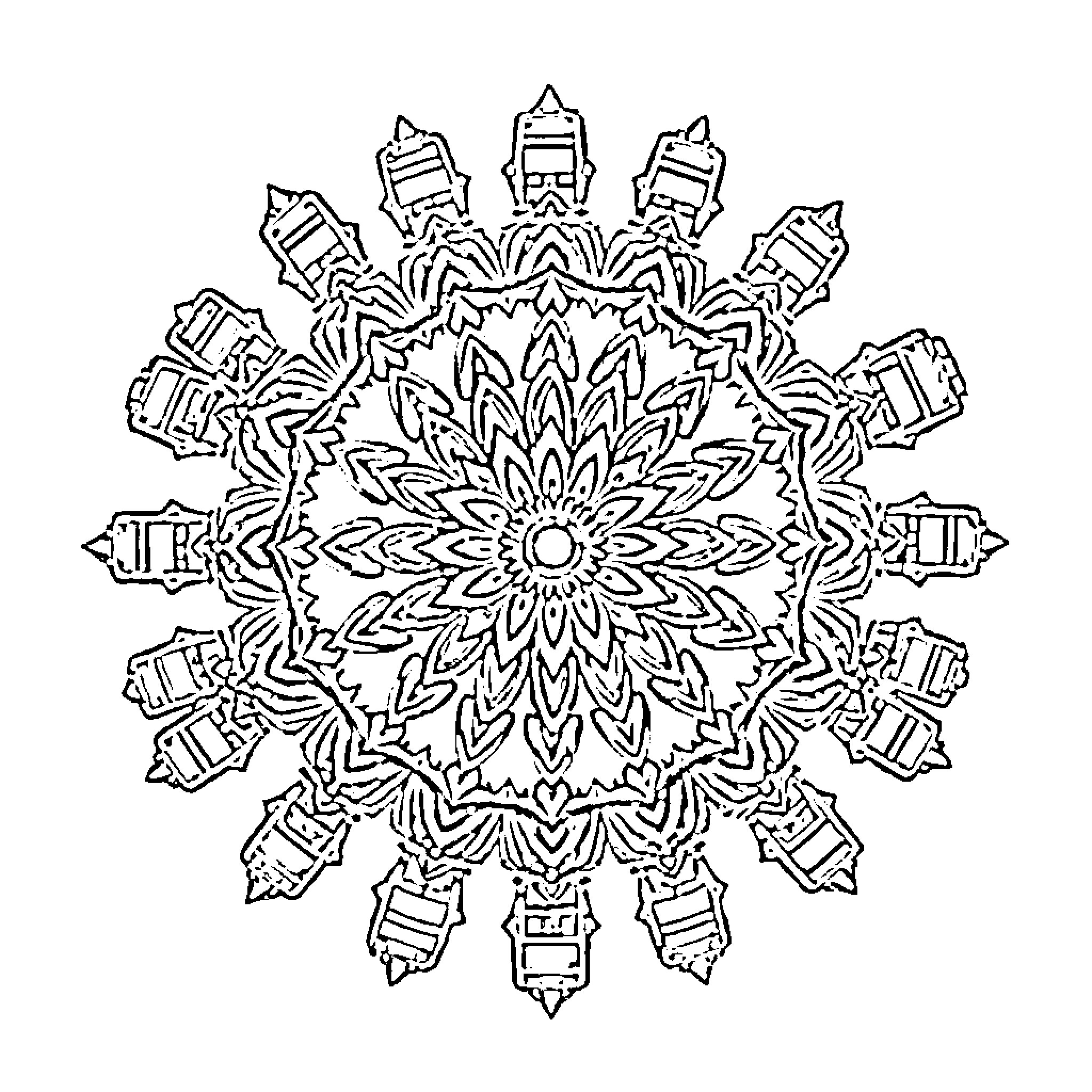 Car Decorative Mandala Pattern Coloring Page (free black-and-white line drawing printable PDF for all, from beginners to advanced learners, including children, teens, adults, and seniors)