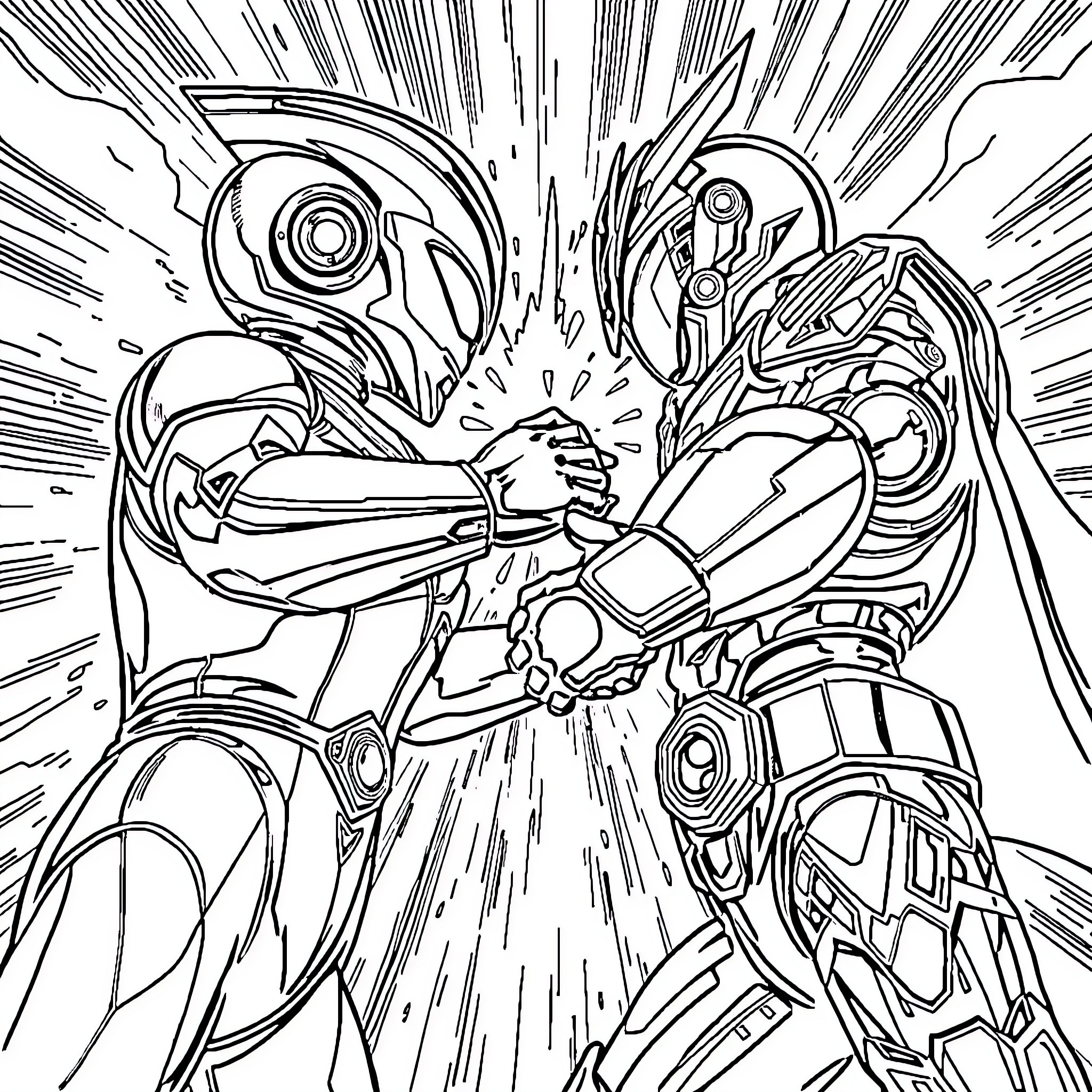 Ultraman heroic clash against monstrous foe Coloring Page (free black-and-white line drawing printable PDF for all, from beginners to advanced learners, including children, teens, adults, and seniors)