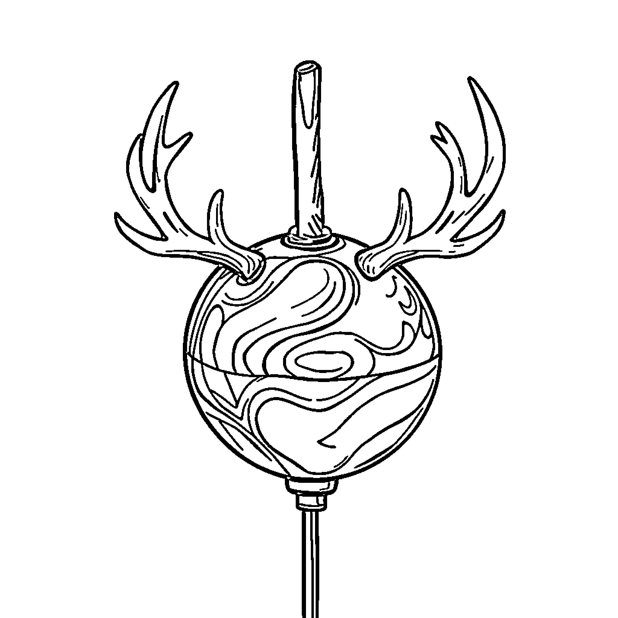 Bobber with Abstract Antler Design Coloring Page (free black-and-white line drawing printable PDF for all, from beginners to advanced learners, including children, teens, adults, and seniors)