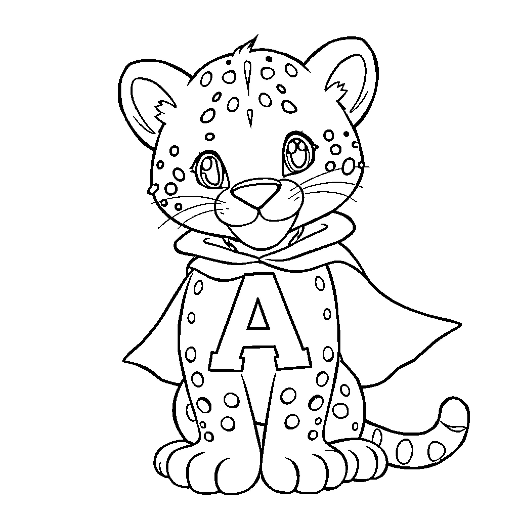 Cougar superhero in playful pose Coloring Page (free black-and-white line drawing printable PDF for all, from beginners to advanced learners, including children, teens, adults, and seniors)