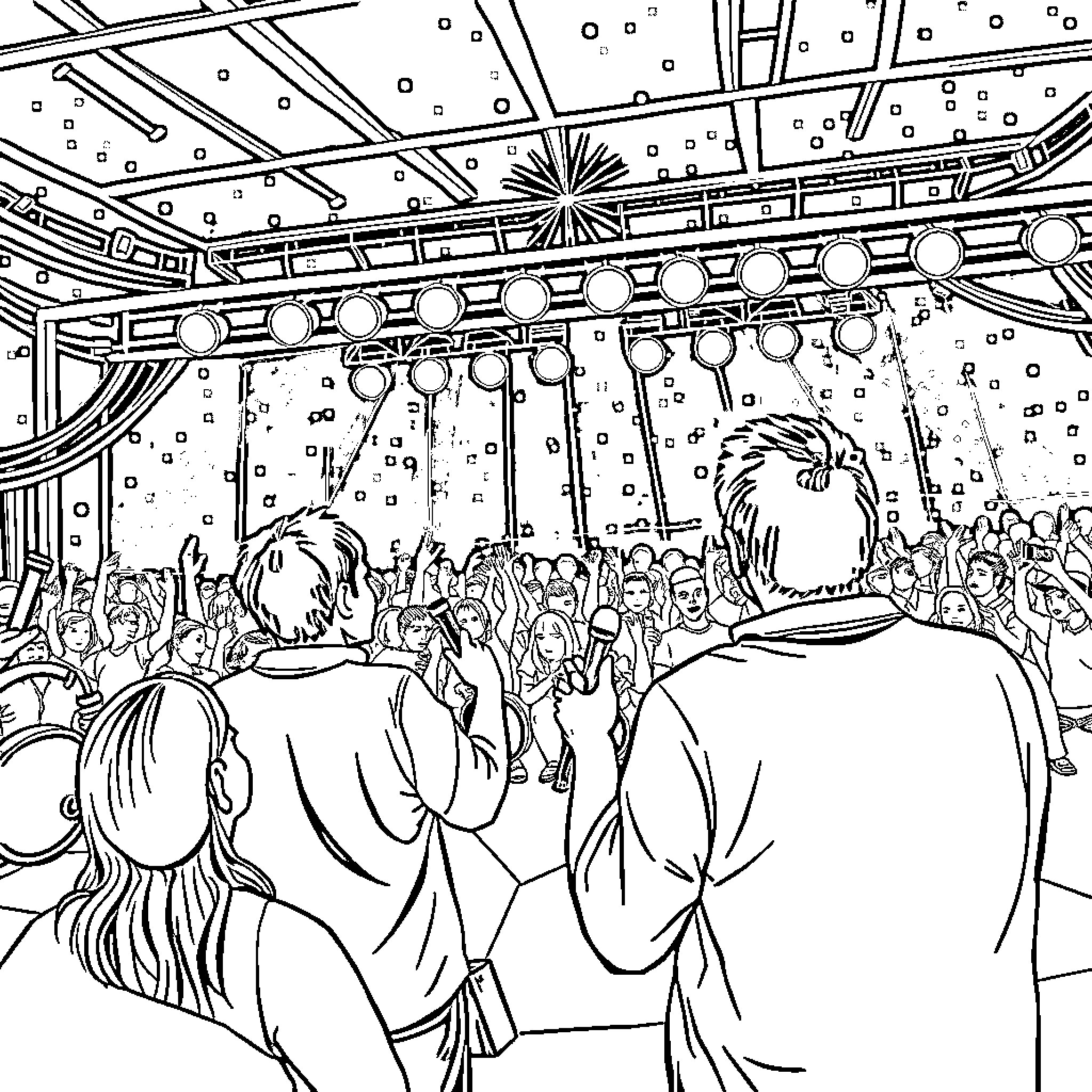 Morat People Celebrating at a Festive Event Coloring Page (free black-and-white line drawing printable PDF for all, from beginners to advanced learners, including children, teens, adults, and seniors)