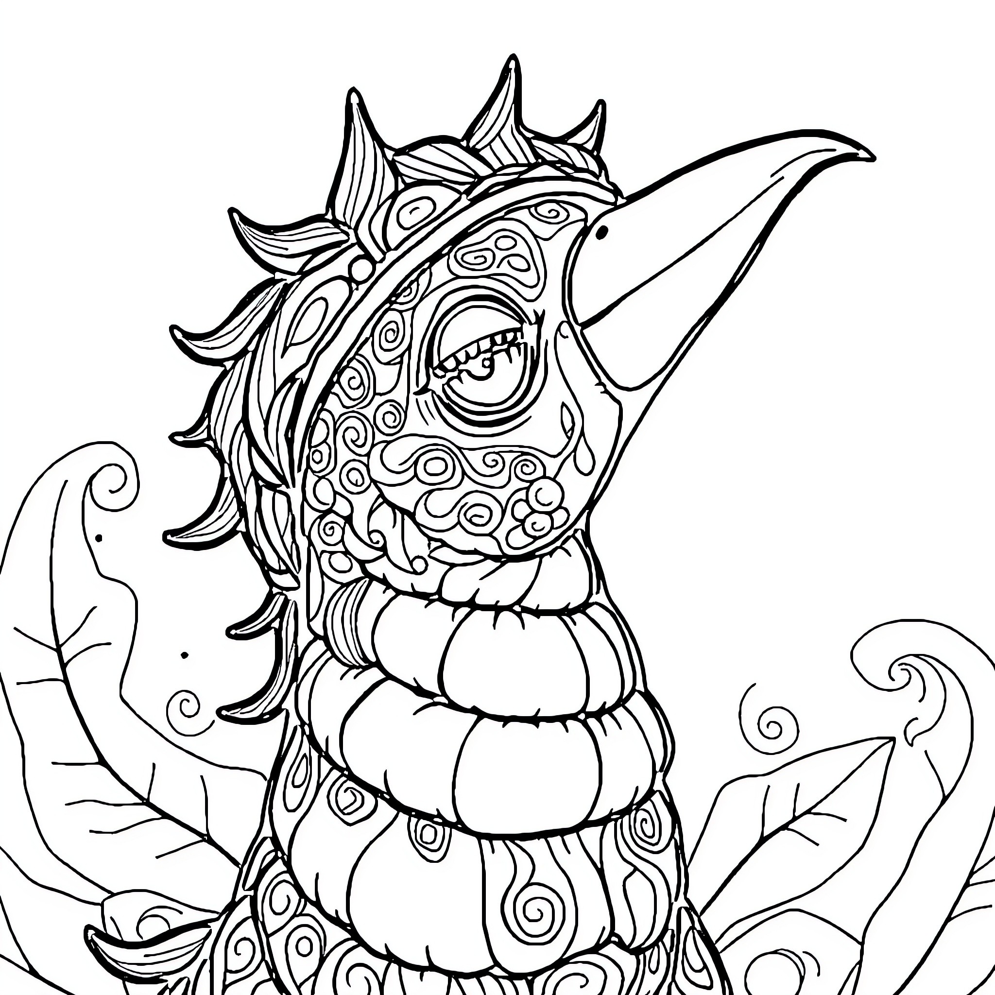 Axolotl in a whimsical and intricate design Coloring Page (free black-and-white line drawing printable PDF for all, from beginners to advanced learners, including children, teens, adults, and seniors)