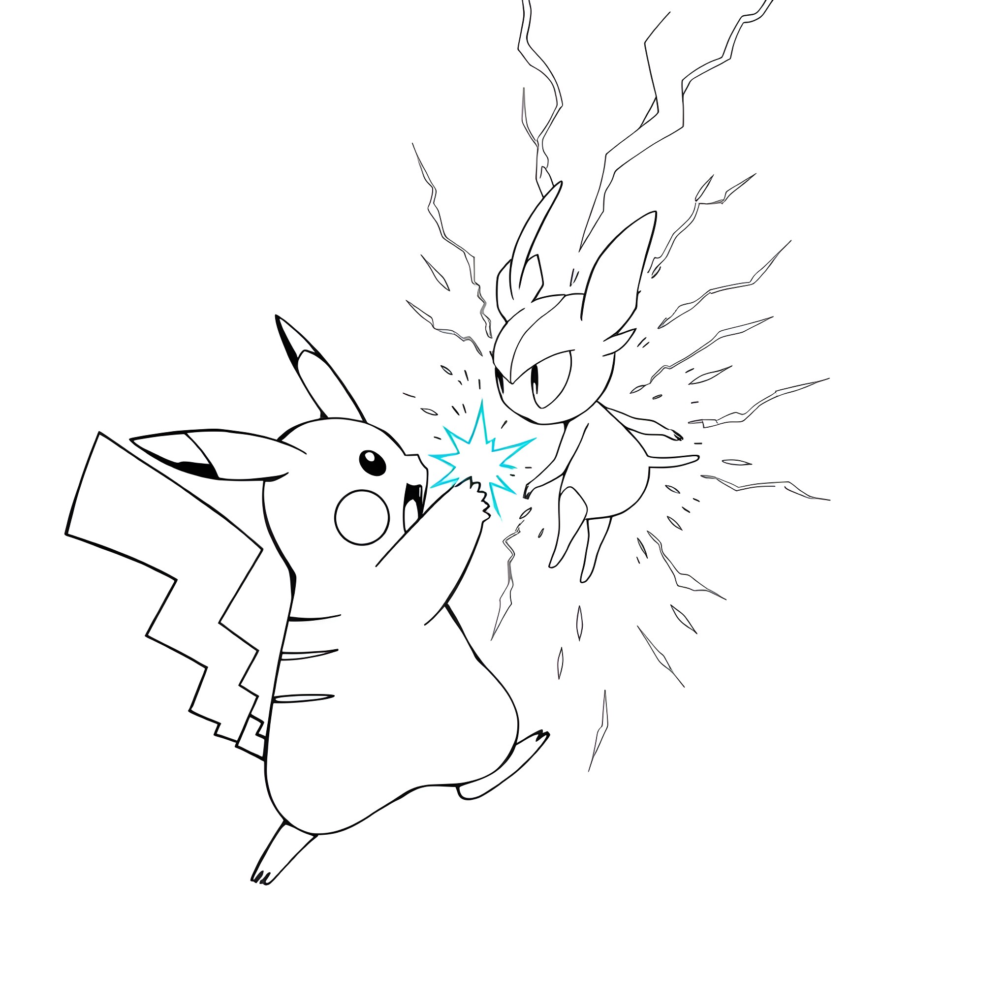 Pikachu using electric attack Coloring Page (free black-and-white line drawing printable PDF for all, from beginners to advanced learners, including children, teens, adults, and seniors)