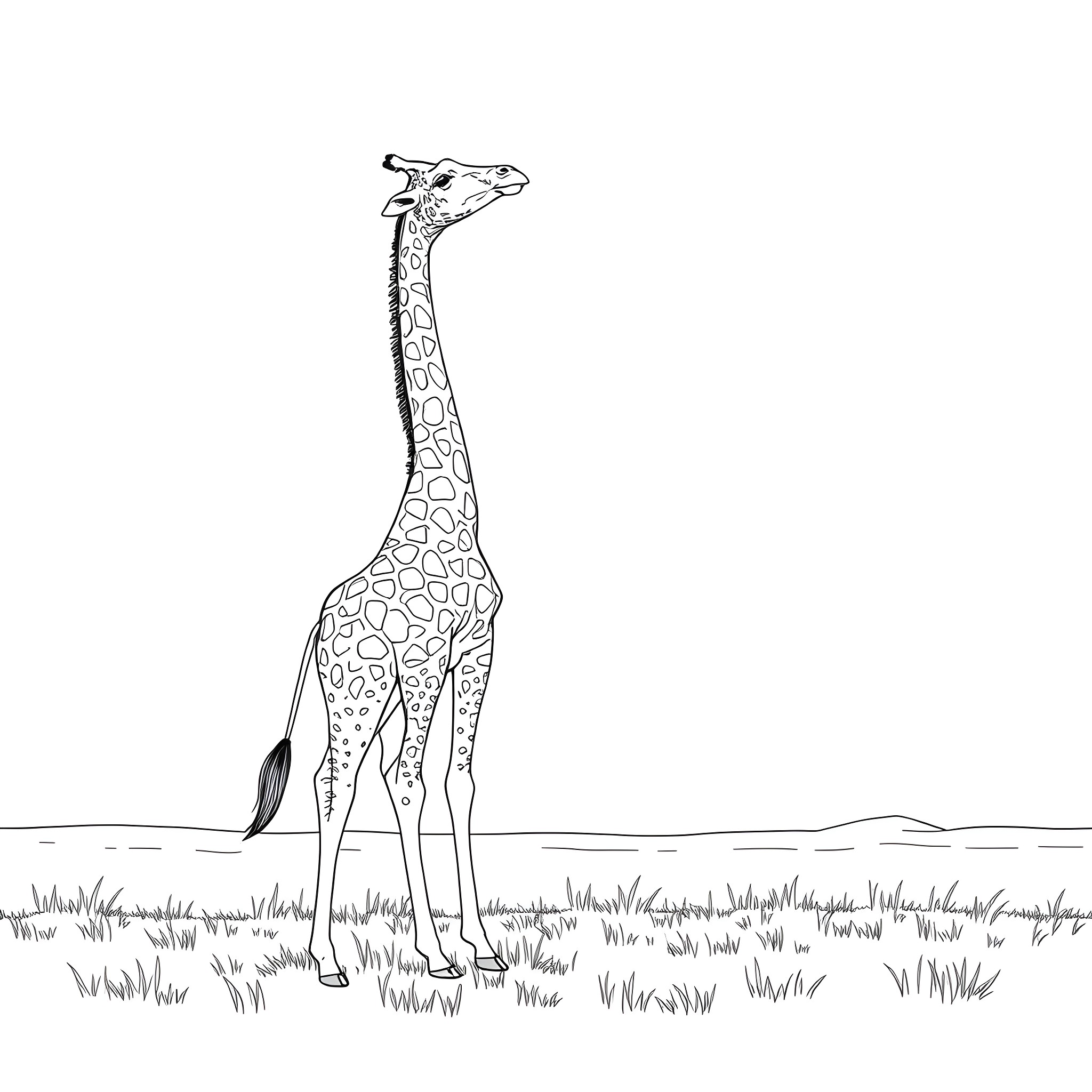 Giraffe standing tall in the wild Coloring Page (free black-and-white line drawing printable PDF for all, from beginners to advanced learners, including children, teens, adults, and seniors)