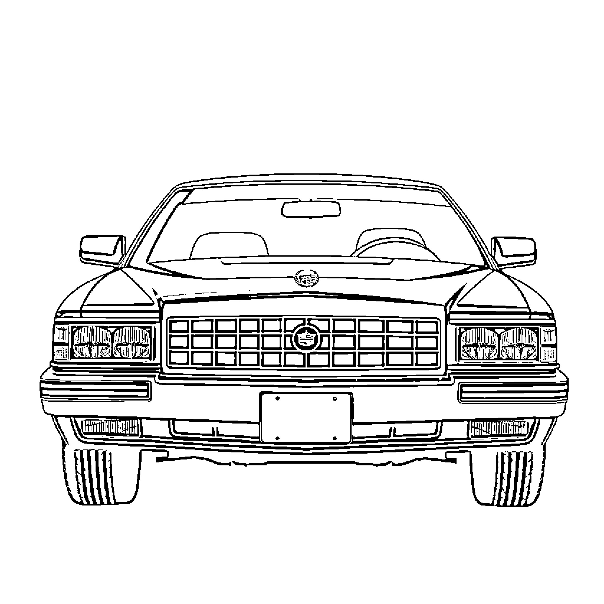 Cadillac classic car line art illustration Coloring Page (free black-and-white line drawing printable PDF for all, from beginners to advanced learners, including children, teens, adults, and seniors)