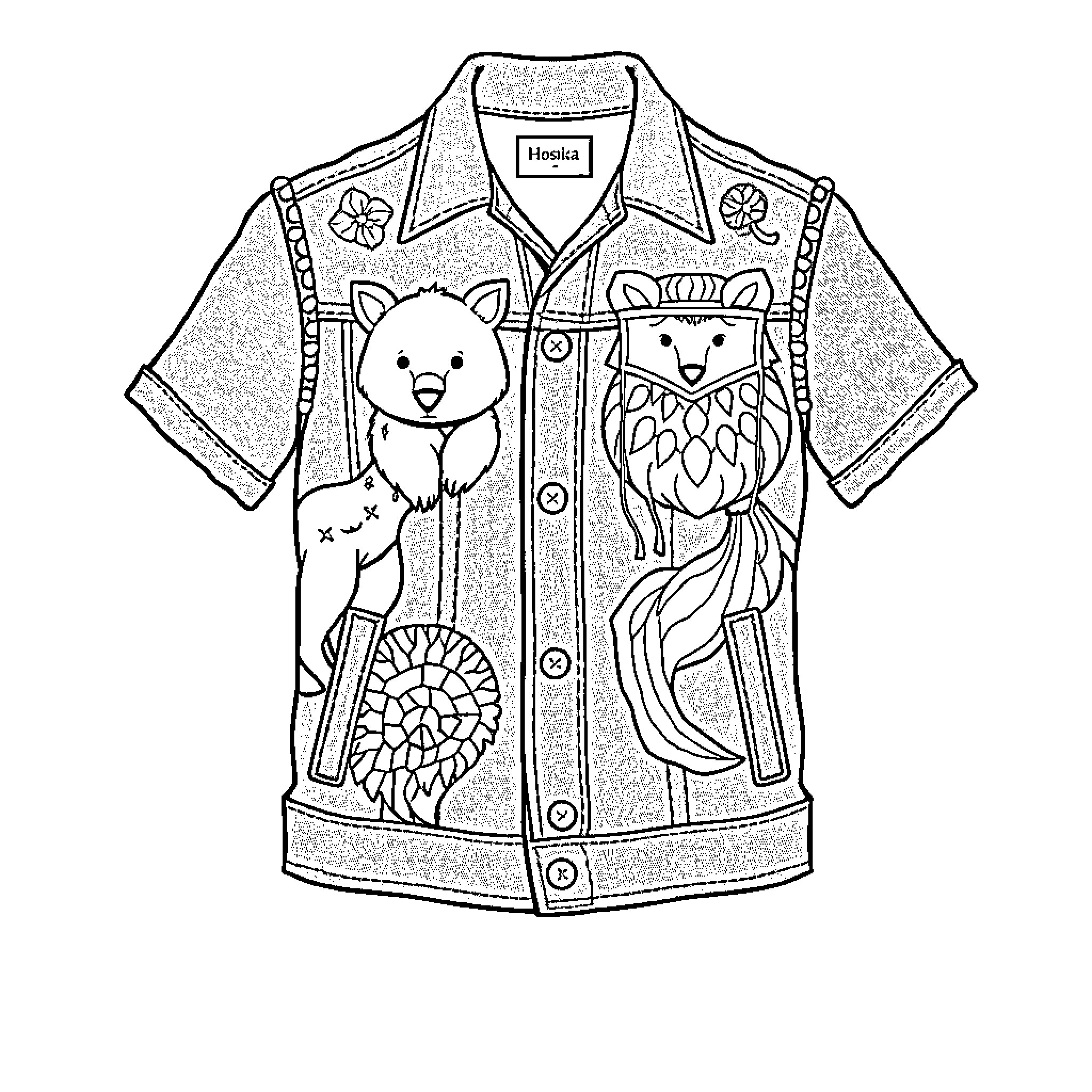 Verse of Whimsical Creatures on Patterned Apparel Coloring Page (free black-and-white line drawing printable PDF for all, from beginners to advanced learners, including children, teens, adults, and seniors)