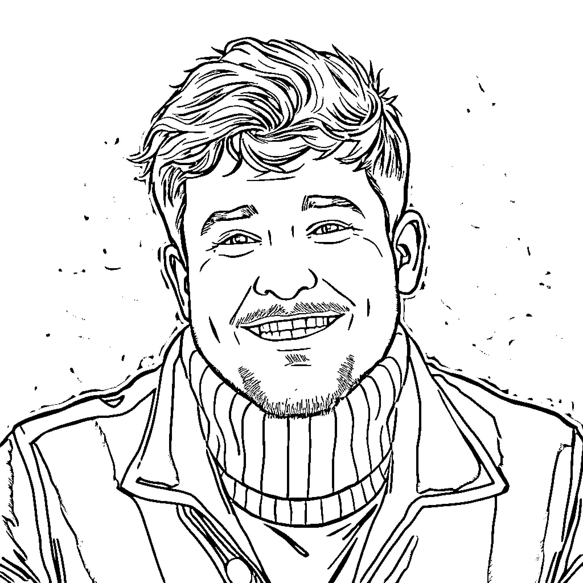 Declan Rice smiling in a casual outfit Coloring Page (free black-and-white line drawing printable PDF for all, from beginners to advanced learners, including children, teens, adults, and seniors)