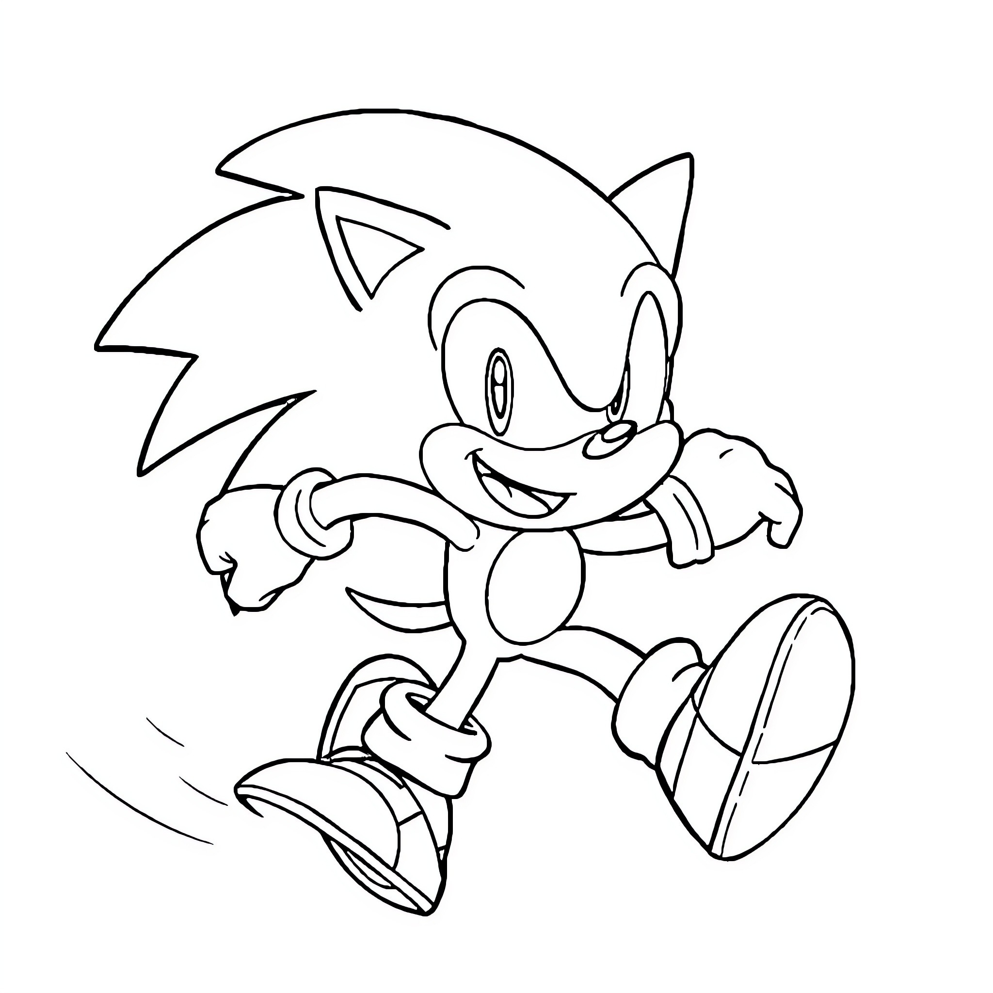Sonic the Hedgehog running in action Coloring Page (free black-and-white line drawing printable PDF for all, from beginners to advanced learners, including children, teens, adults, and seniors)