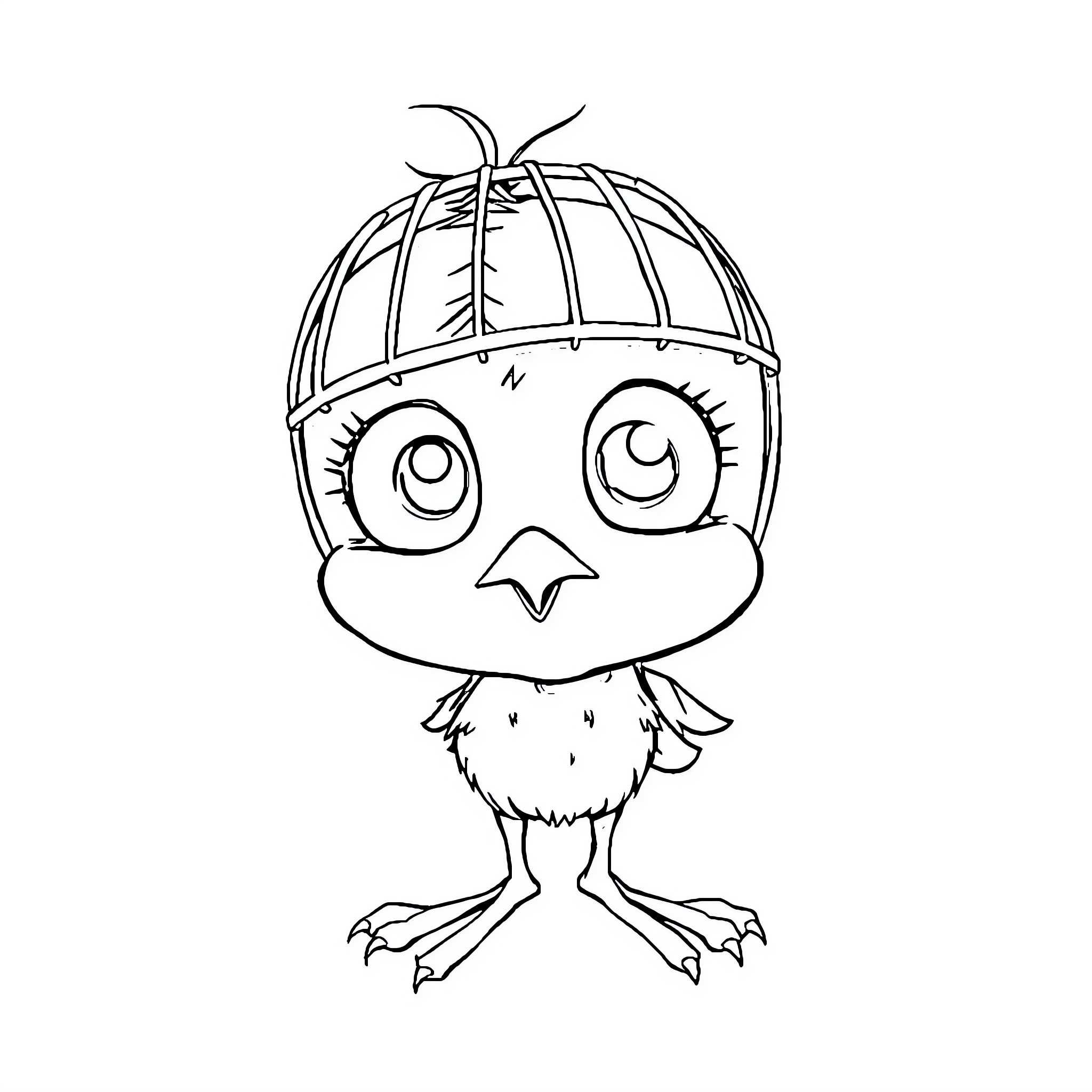 Tweety in a silly helmet Coloring Page (free black-and-white line drawing printable PDF for all, from beginners to advanced learners, including children, teens, adults, and seniors)