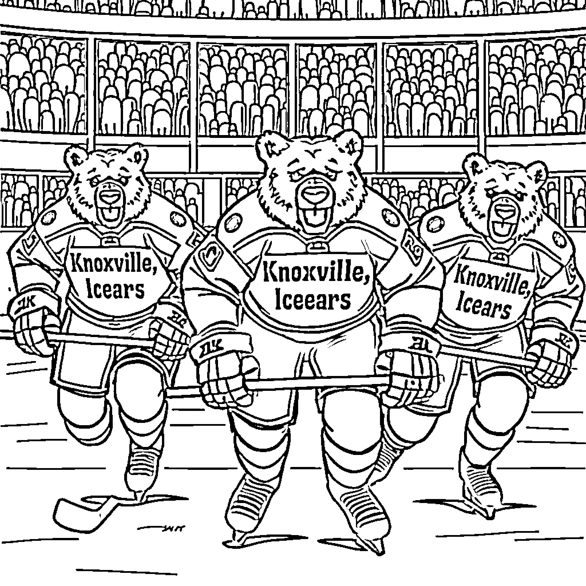 Hockey Players in Action on the Ice Coloring Page (free black-and-white line drawing printable PDF for all, from beginners to advanced learners, including children, teens, adults, and seniors)