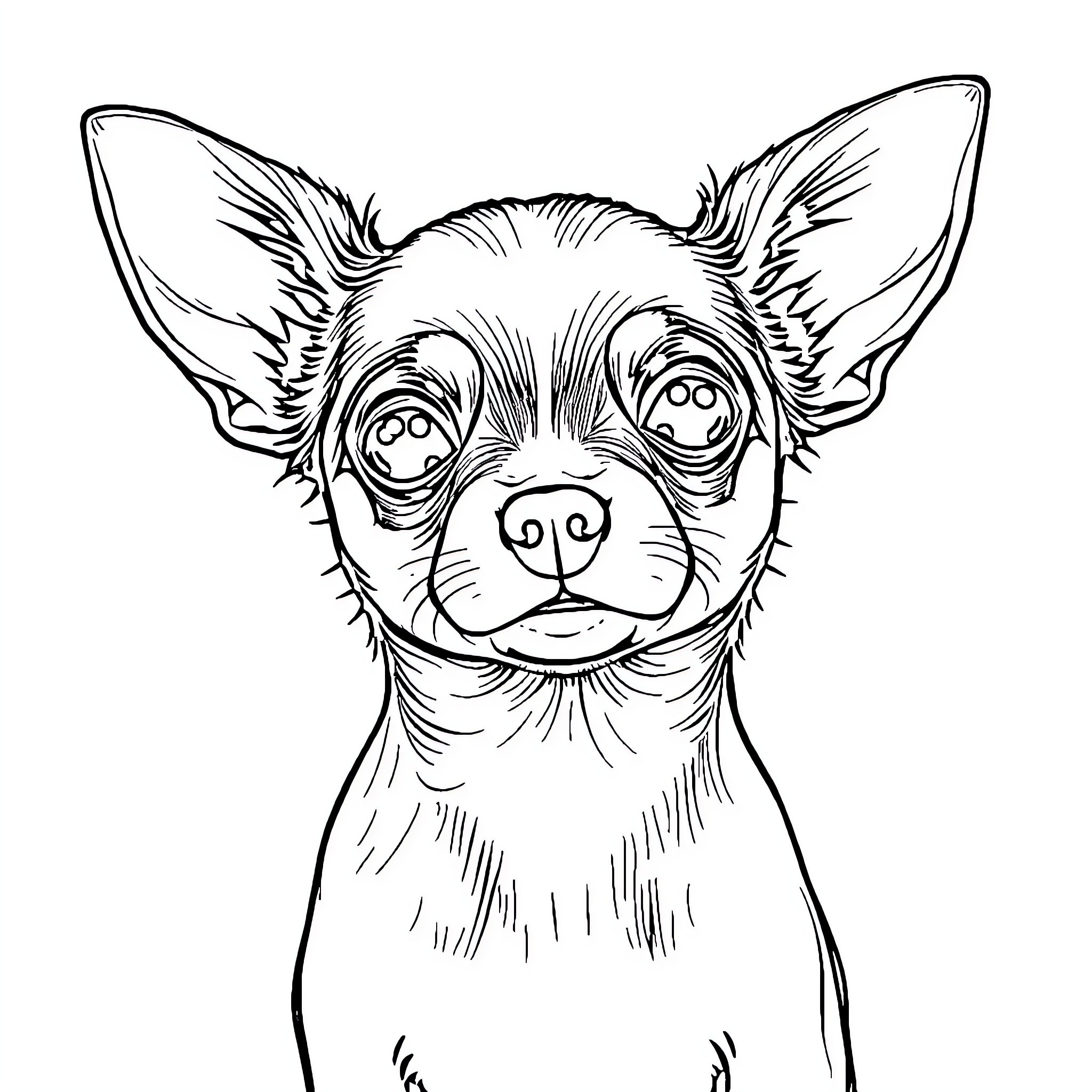 Chihuahua with playful expression Coloring Page (free black-and-white line drawing printable PDF for all, from beginners to advanced learners, including children, teens, adults, and seniors)