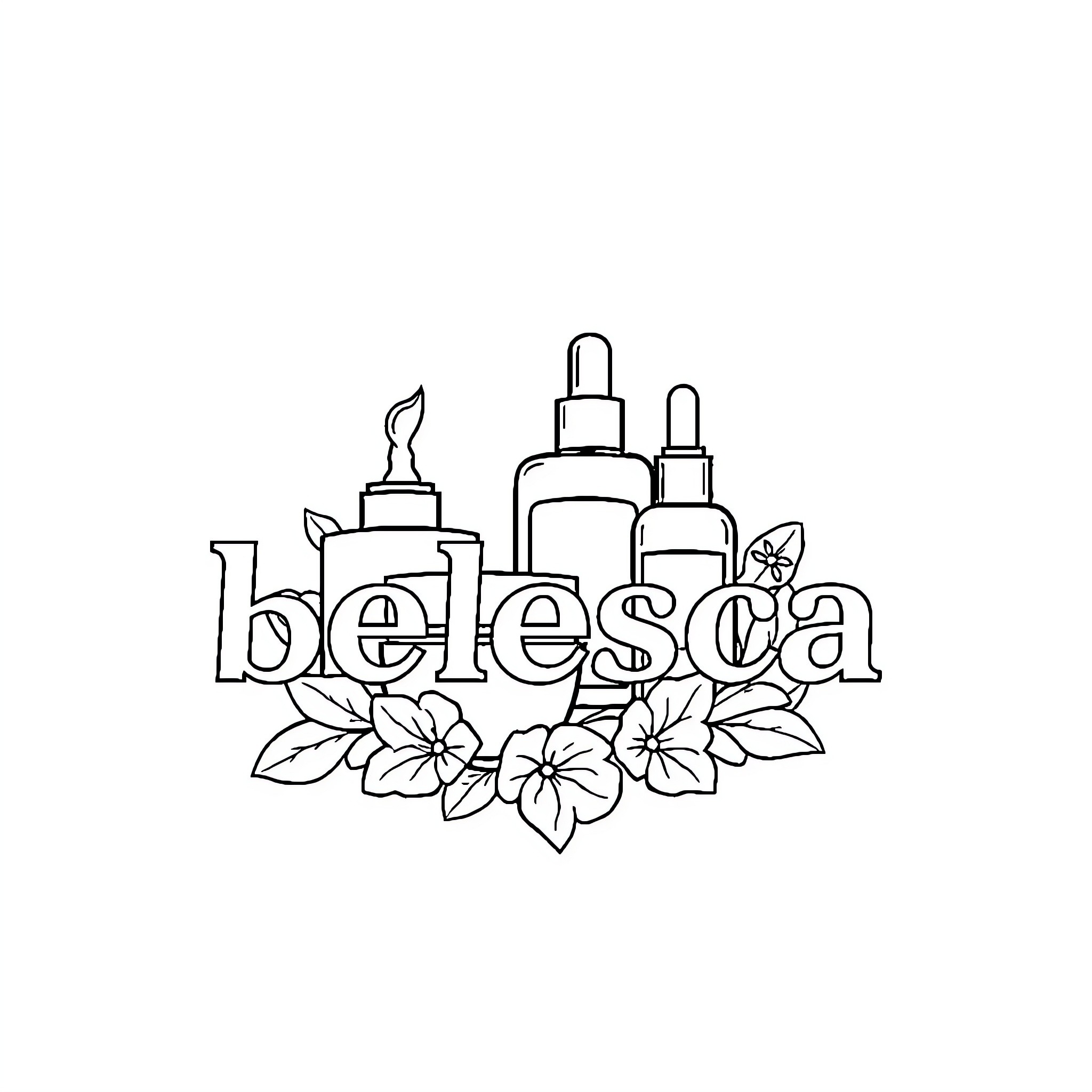 Belesca - Floral skincare products Coloring Page (free black-and-white line drawing printable PDF for all, from beginners to advanced learners, including children, teens, adults, and seniors)