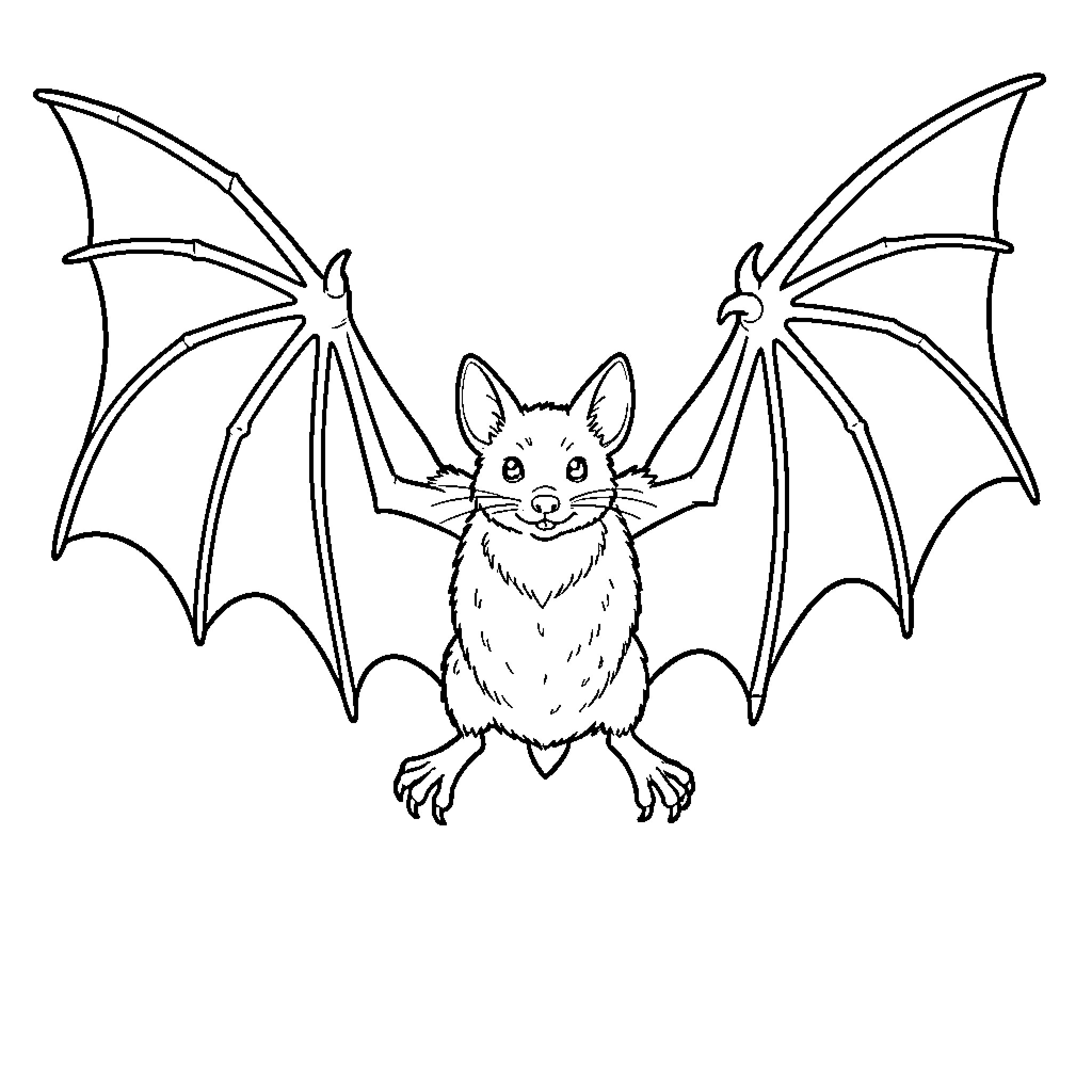 Bat with wings spread in a playful pose Coloring Page (free black-and-white line drawing printable PDF for all, from beginners to advanced learners, including children, teens, adults, and seniors)